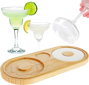 Margarita Salt Rimmer Set Double Plate Bar Glass Rimmer, Salt & Sugar Spice Container for Cocktails, Margarita Bartender Tool, Cocktail Garnish Box for Home Bar
