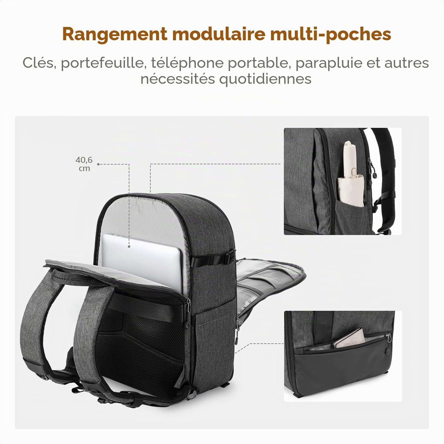 K&F CONCEPT Sac à Dos pour Appareil Photo, avec Housse de Pluie Grande capacité de 18L, avec Compartiment pour Ordinateur Portable de 15,6"