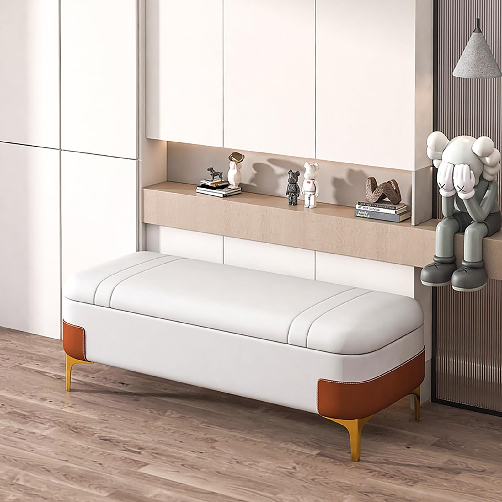 FCXWEVR 47" Upholstered Sto Bench Entryway Shoe Rack Multi-Functal Ottoman Bedroom Footstool Slish nizer for Shoes and tials