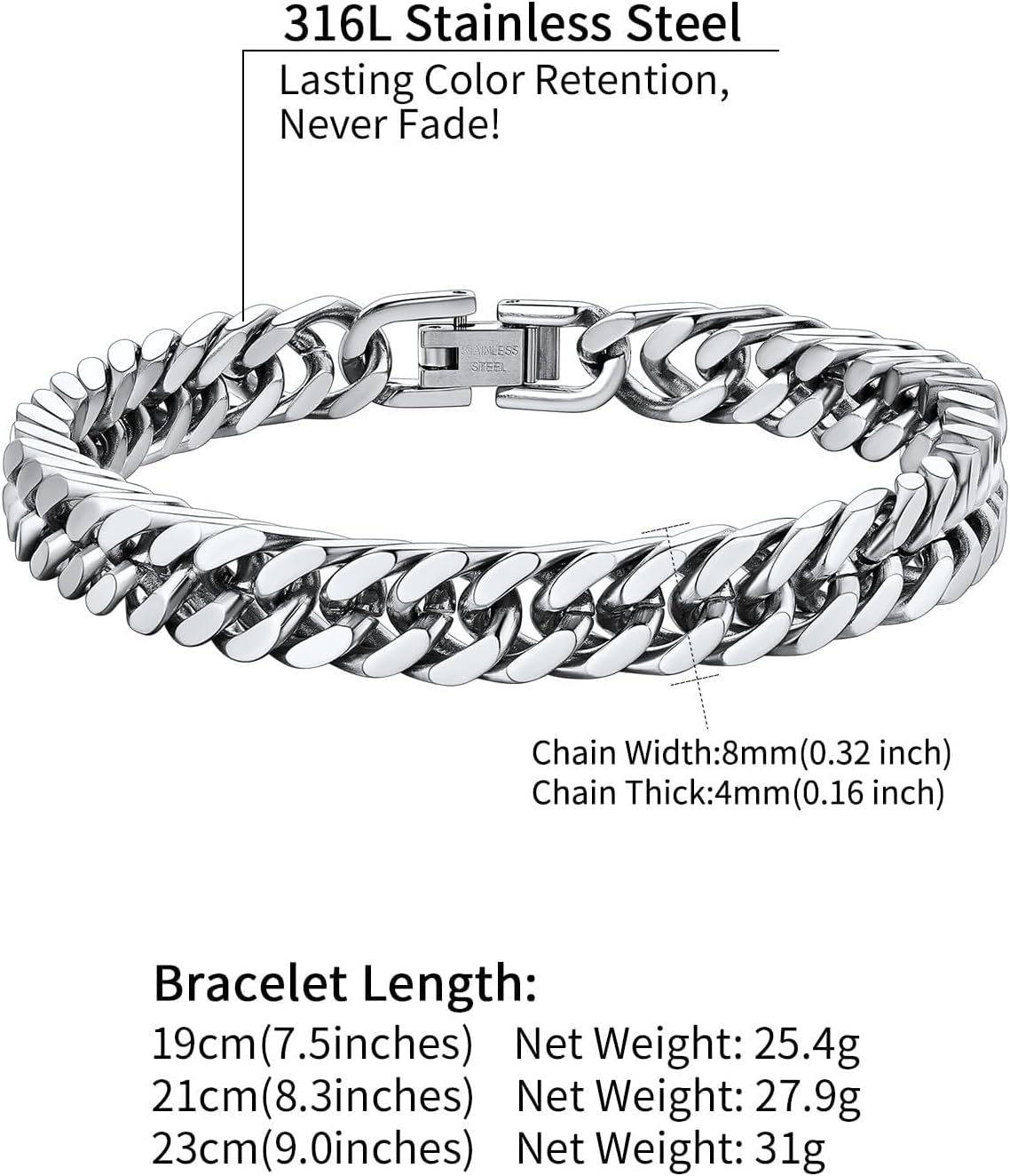 ChainsHouse Stainless Steel Cuban Link Bracelet, 8mm/12mm/17mm Width, 7.5"/8.3"/9", 18K Gold Plated Chain Wrist Bracelets for Men Women, Send Gift Box - Image 6