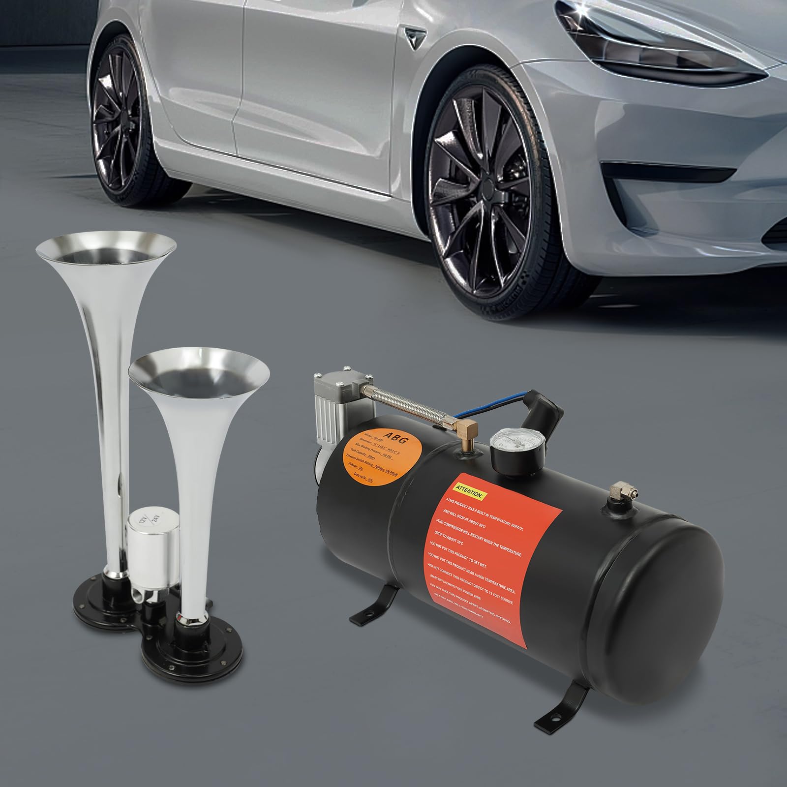 12V Luftkompressor Mit Tank, 150PSI Lufttank Kompressor Pumpe mit 2 Lufthörner für LKW SUV Car Truck Air Boote, Autos, automatisierte Maschinen