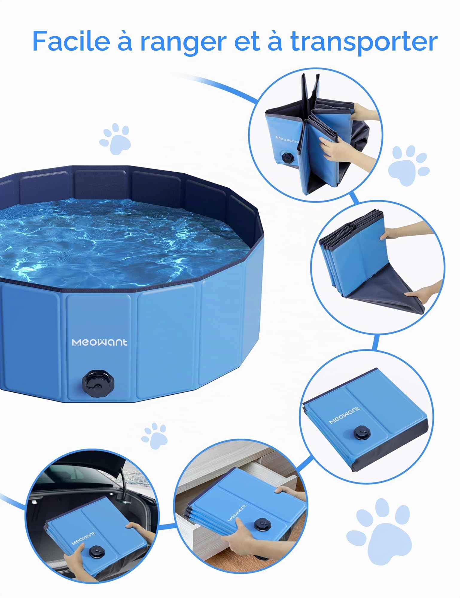Meowant Piscine pour Chiens, Piscines Pliables pour Chiens de Grande Taille, Piscine de Bain pour Animaux de Compagnie, Baignoire Portable antidérapante pour Chien intérieure et Extérieure (200 * 30)