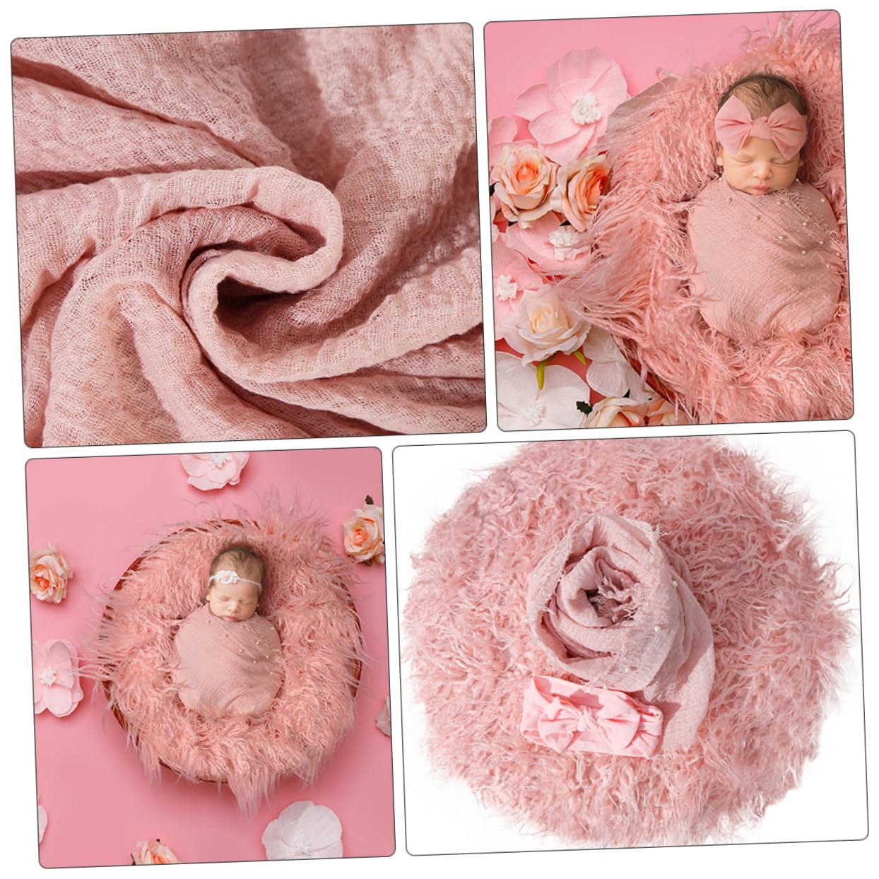 BESTonZON Set Di Coperte Per Neonati Fascia Per Neonati Accessori Per La Fotografia 3 Pezzi Fascia Per Con Fiocco Tappetino Per Baby Shower