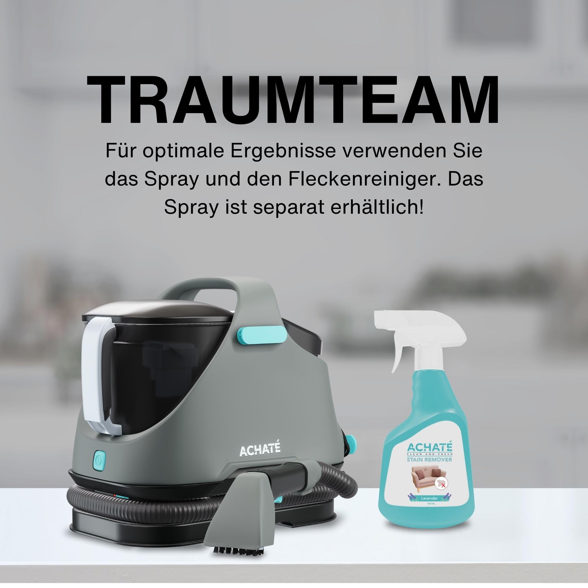 Achaté Waschsauger - Fleckenreiniger für Teppich, Sofa, Vorleger, Polster, Treppen, Auto - Leistungsstarker Teppichreiniger - Polsterreiniger Gerät 650W, 1,4L, Grau/Blau