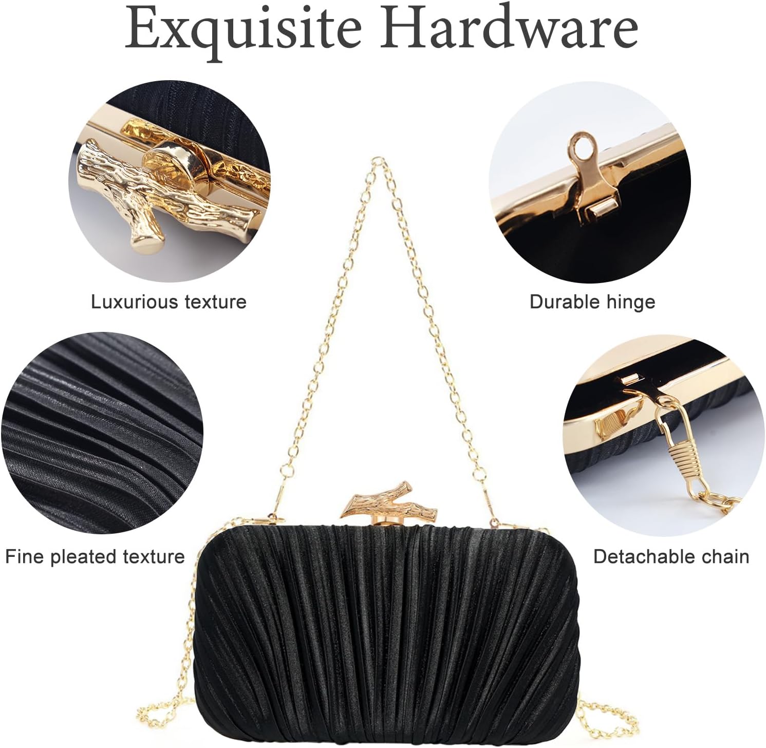 Elegant Evening Bag for Women, Satin Pleated Clutch, for Wedding Party Gala Formal Occasions - Image 3