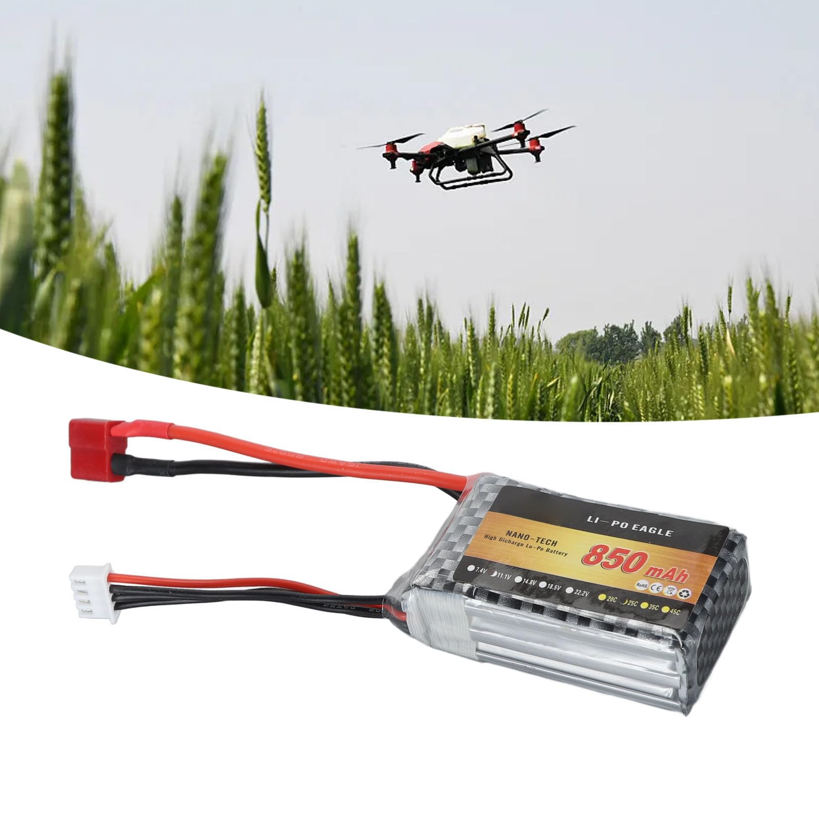 Batteria LiPo leggera 850mAh 11.1V 25C 3S Batteria al litio FPV Racing Drone Quadcopter