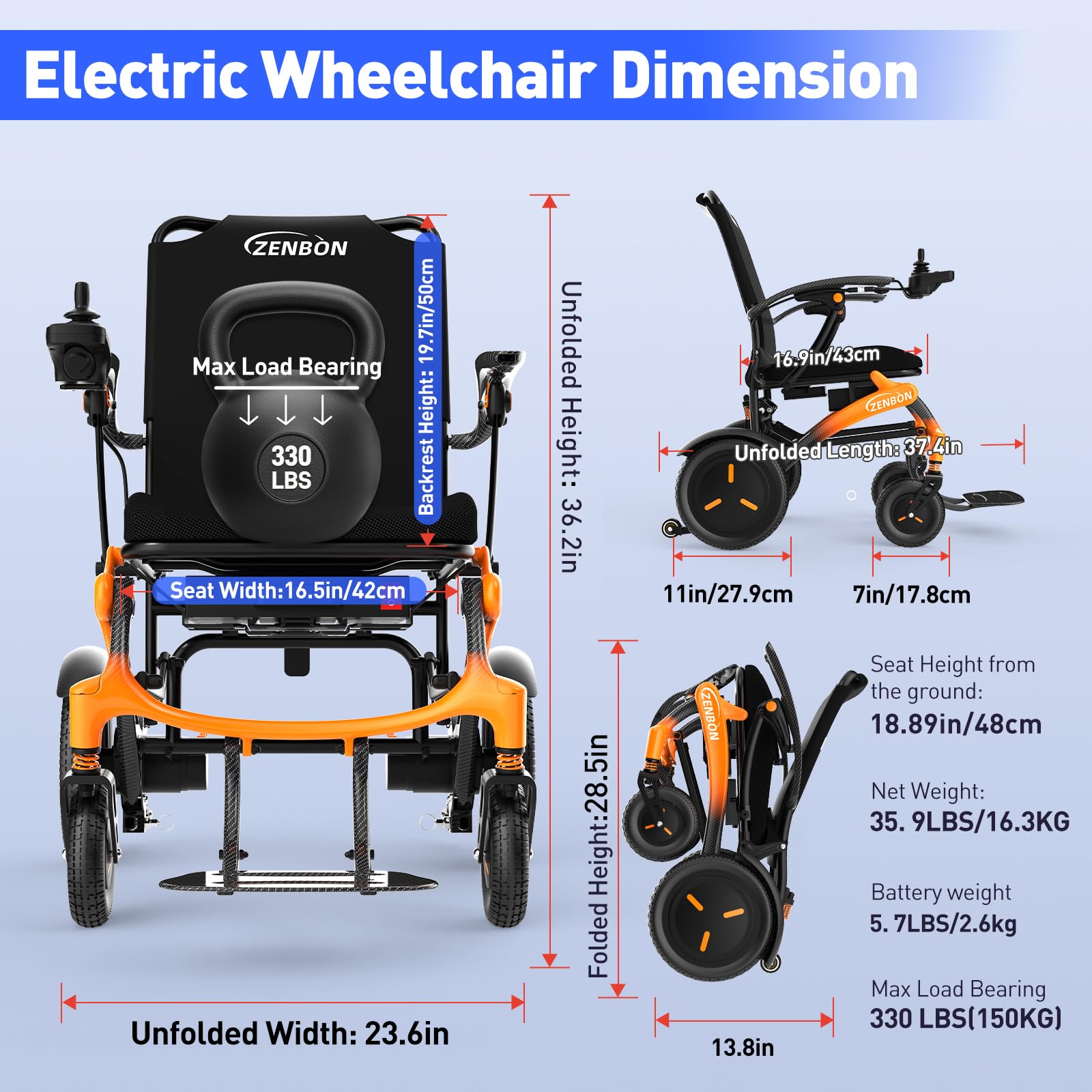 Carbon Sedia a Rotelle Elettrica Pieghevole Leggera: Carrozzina Elettrica per Anziani - Sedia a Rotelle Elettrica