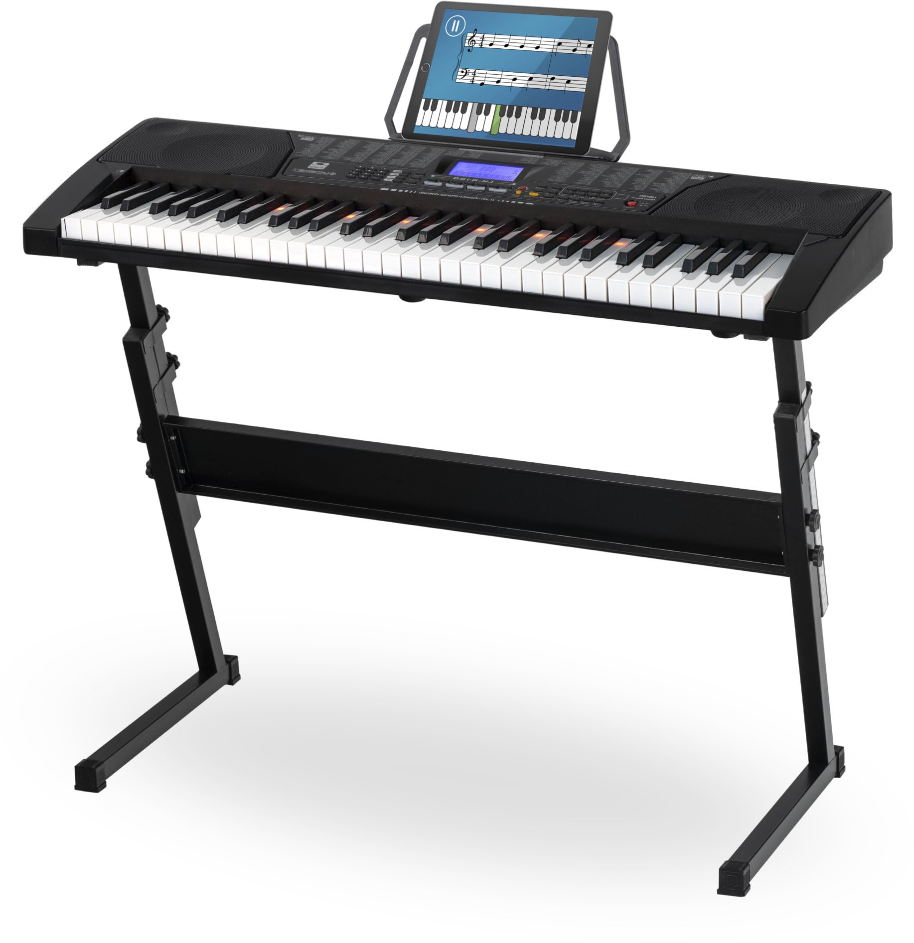 McGrey LK-6150 61 Tasten Set - Elektronisches Keyboard mit 61 Tasten - Leuchttasten und Lautsprecher - inkl. Z-Ständer - Schwarz