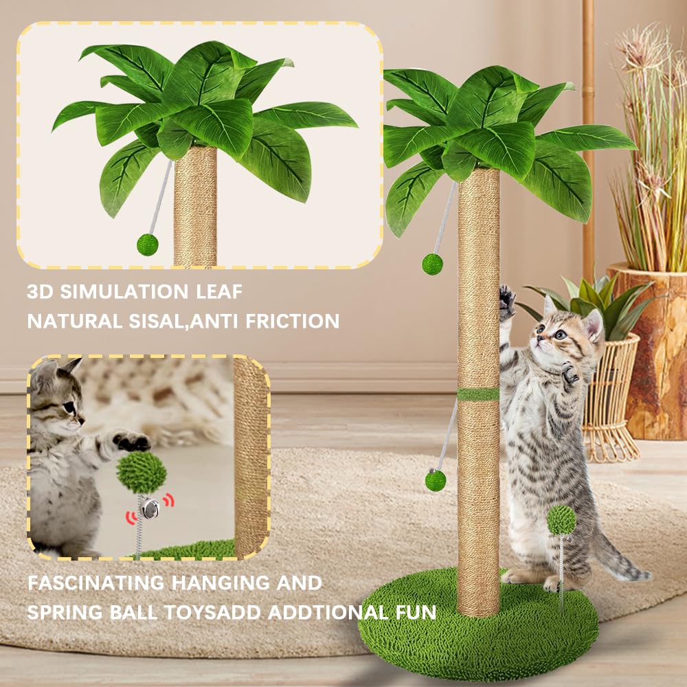 Poste rascador para gatos, 82 cm de alto con cuerda de sisal premium, dos bolas colgantes interactivas y juguetes de bola de resorte para gatitos y gatos de interior