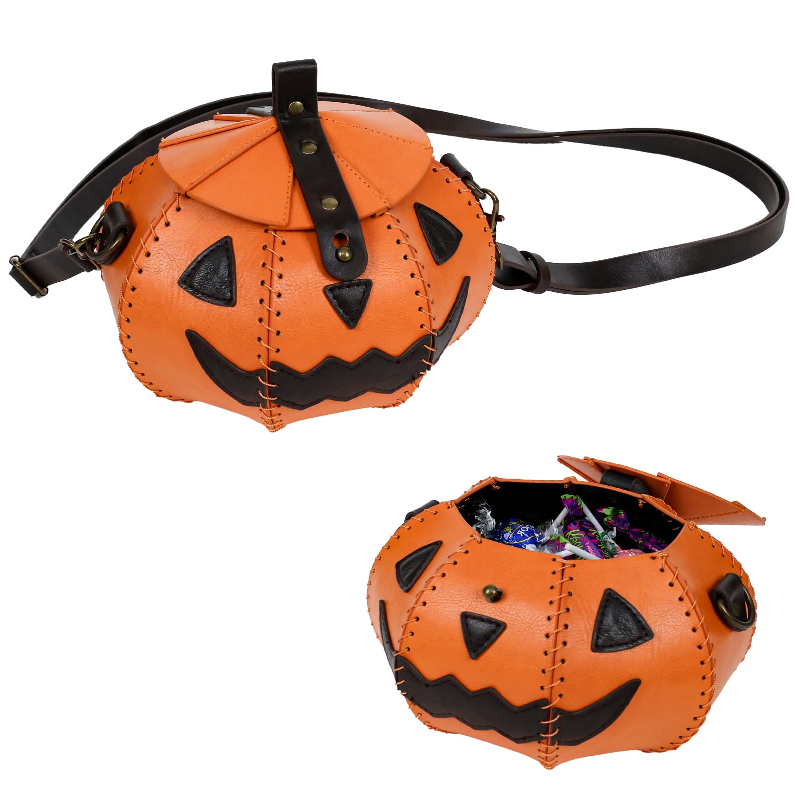 HiiFeuer Halloween Kürbis-Umhängetasche mit Kürbisgesicht