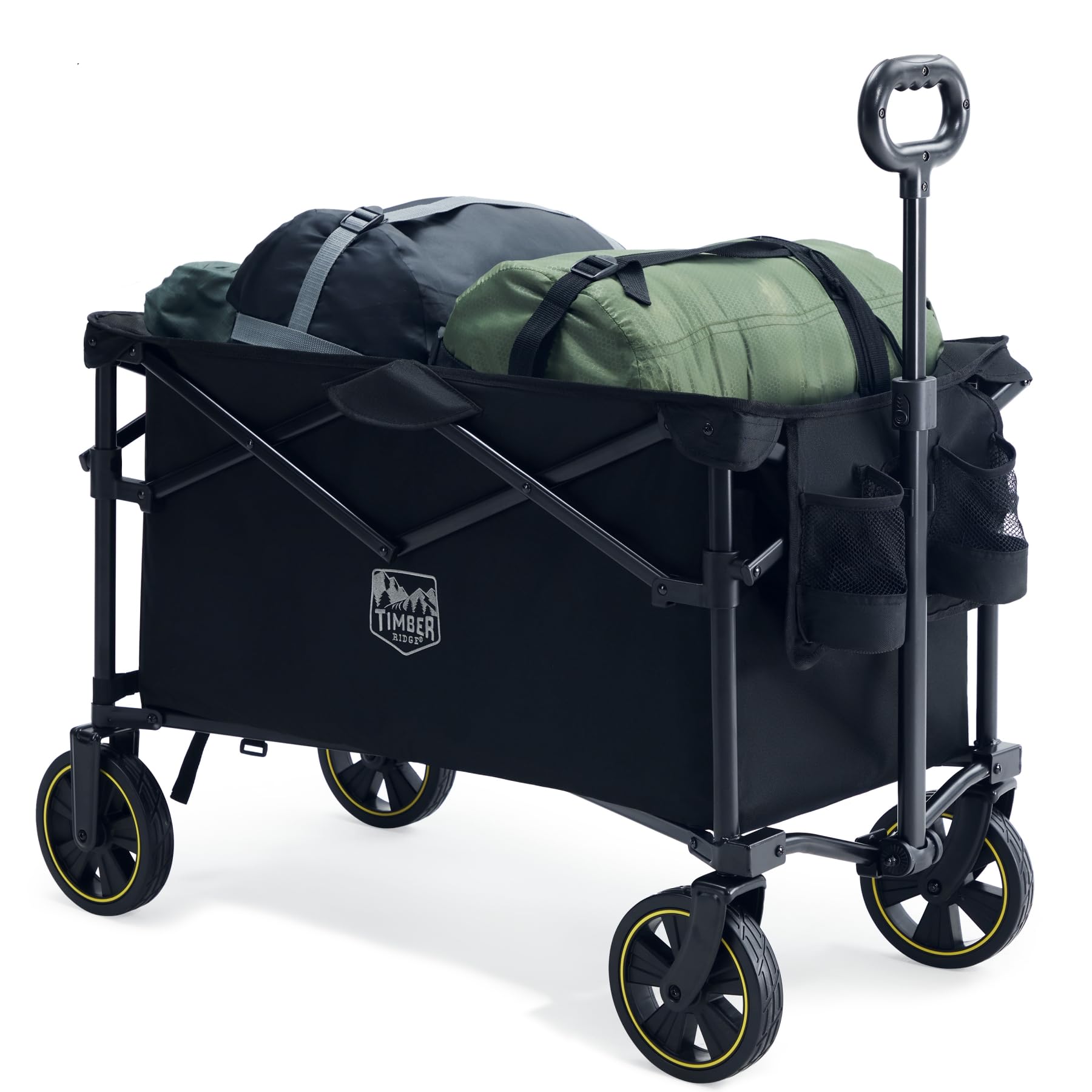 TIMBER RIDGE Bollerwagen Faltbar 200L mit Getränkehalter Verstellbarem Griff, Handwagen Klappbar Transportwagen Strandwagen für Alle Gelände, Outdoor Camping Einkaufen Garten, 100KG Belastbar