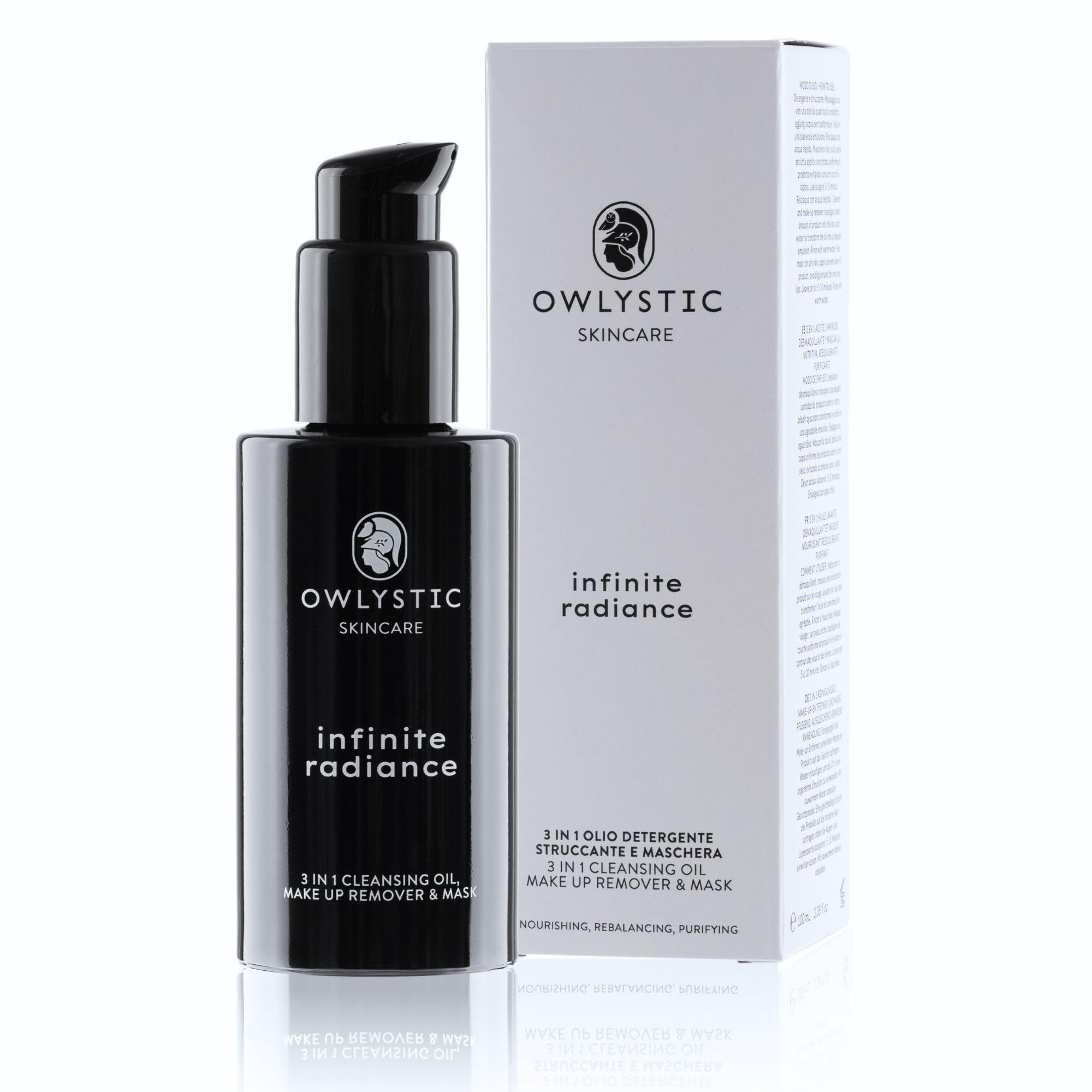 OWLYSTIC Aceite Limpiador Facial 3 en 1 - Mascarilla Limpiadora Desmaquillante - BIO Vegano 100% MADE IN ITALY - Aceite Desmaquillante Facial Delicado para Limpieza Profunda - Todo Tipo de Piel 150ml
