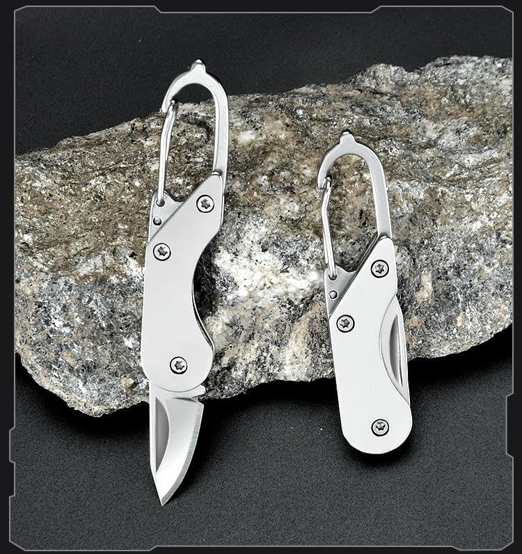 Image of CAPMORA Mini Folding Utility Tool Keychain, Metal, with Carabiner Clip, Compact Everyday Carry for Package Opening and Outdoor Use (SILVER LOCK)