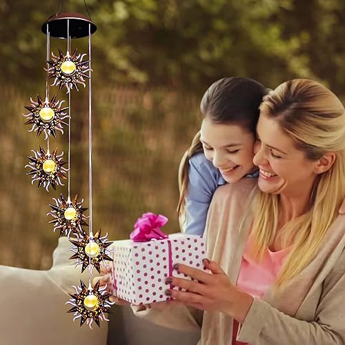 Miniatura 2 de Tryme Campanillas de viento solares para exteriores, campanillas de viento LED cálidas para colgar luces solares de jardín, decoración única al aire