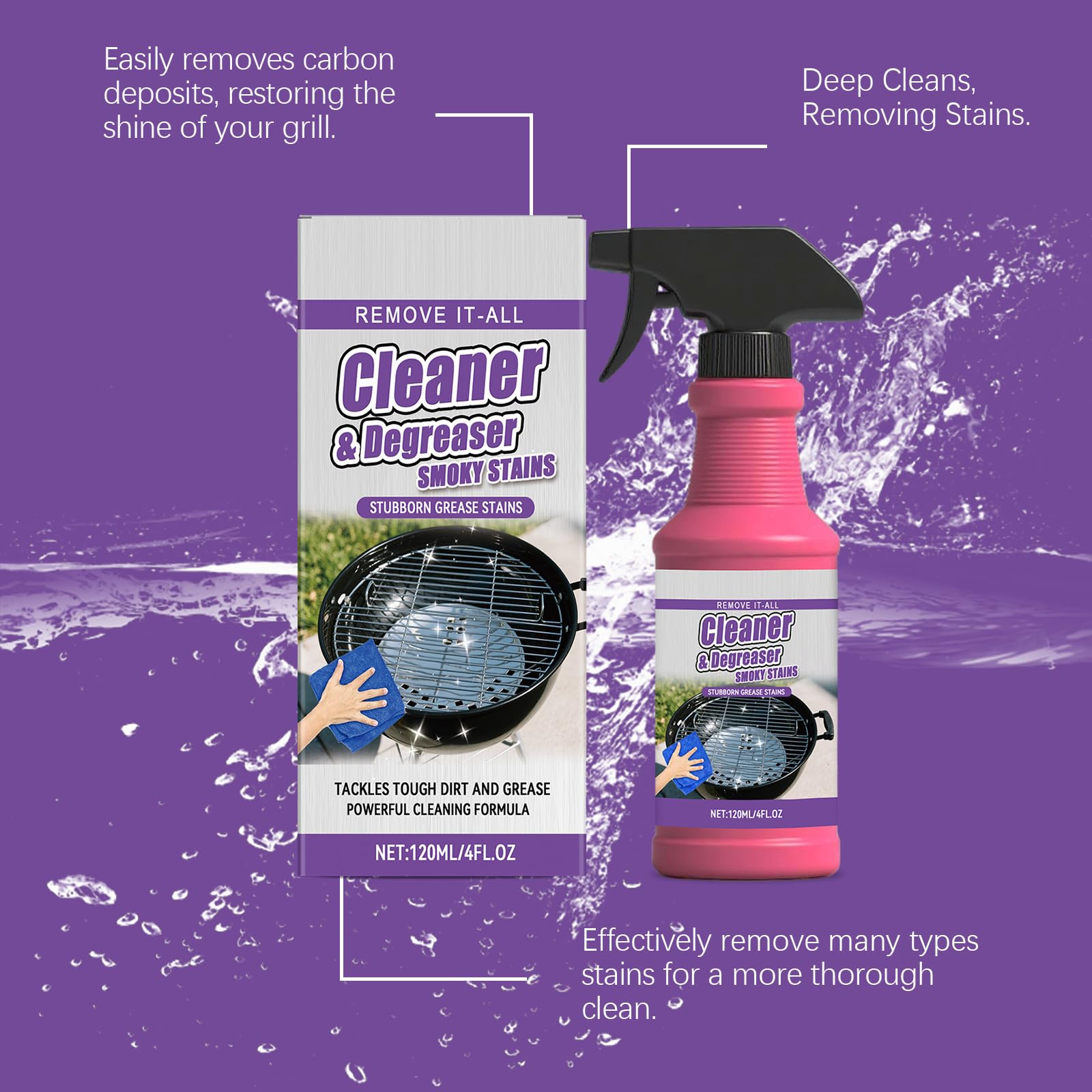 Spray sgrassante per griglia ad alta resistenza, ad azione rapida, sgrassatore multifunzionale per barbecue all'aperto, sgrassante per barbecue multisuperficie (5 pezzi)