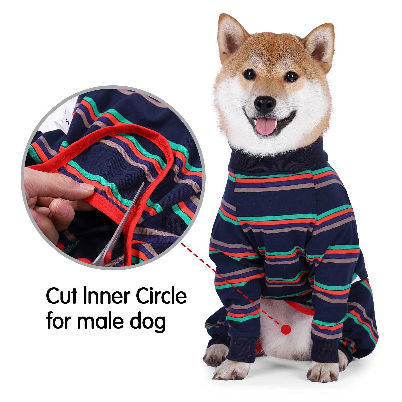 Tutina per il recupero del cane, a maniche lunghe, traspirante, post-operatorio, anti-leccare, ferita addominale, alternativa a cono per cani da compagnia (M, blu)