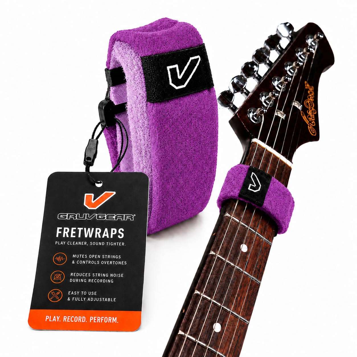 Gruv Gear Fret Wrap &amp; Guitar Mute, Fretwrap for Acoustic, Electric &amp; Bass | String Dampener Recording, Tapping &amp; Practice Accessory (1 Pack, Small Purple, Fits 4 String Bass, 6 String Guitar)