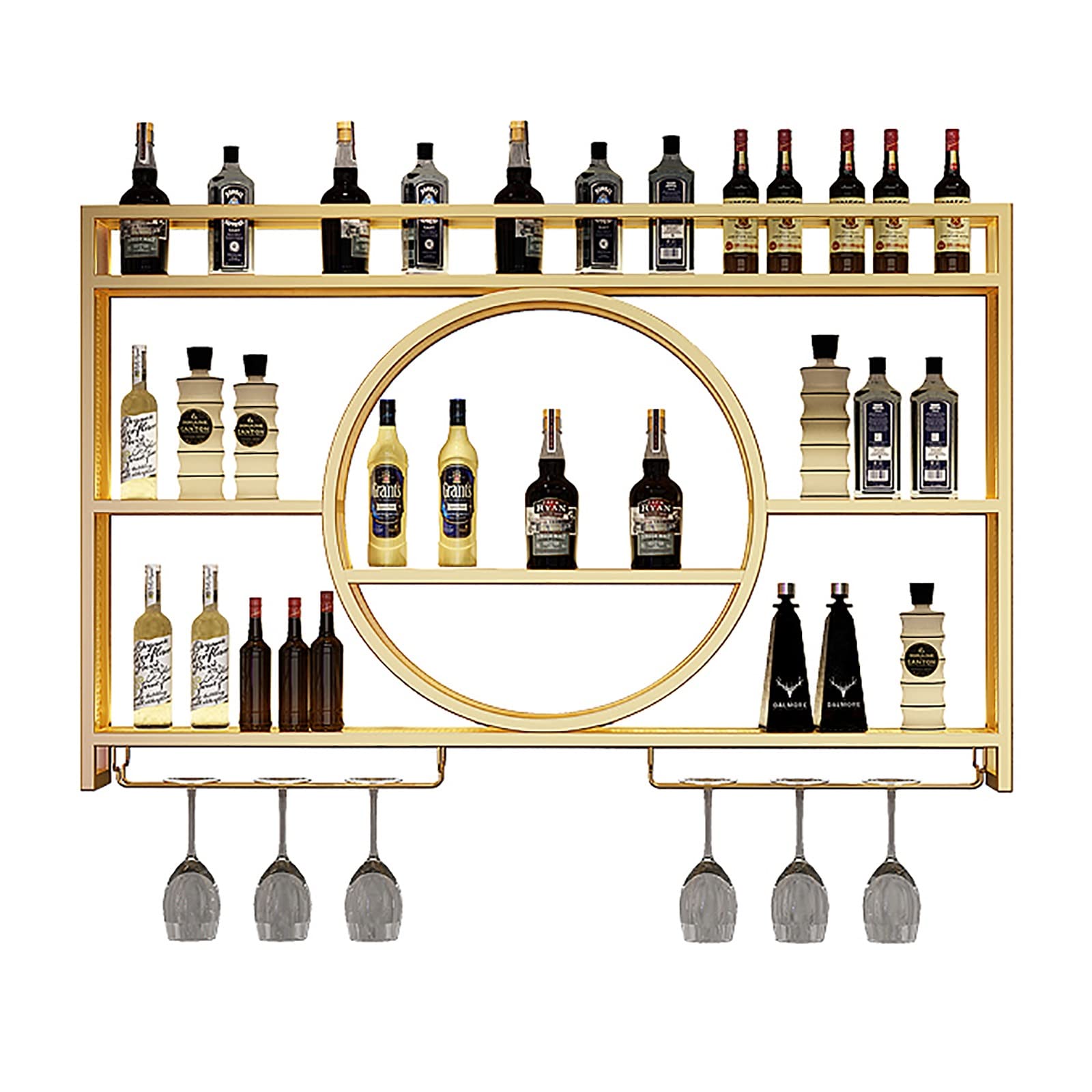 Ruiruiy Portabottiglie da Parete, Portabottiglie in Ferro per Champagne e Bicchieri, Scaffali per Bar, Casa e Festa, Portabottiglie in Metallo per Espositori da Bar, Portabottiglie per Vino, Supporto
