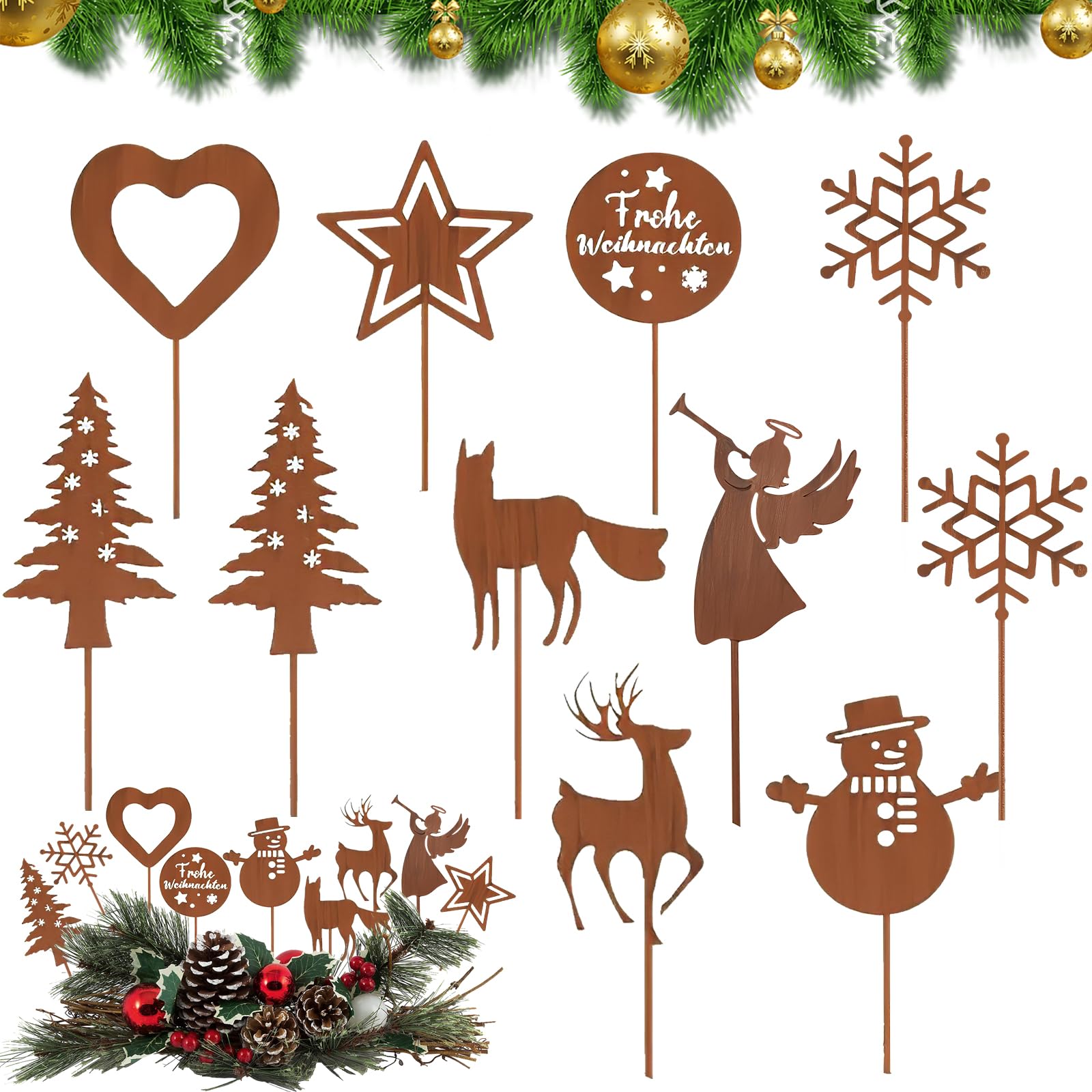 Piquets De Jardin En Métal De Noël, Panneaux De Jardin De Noël