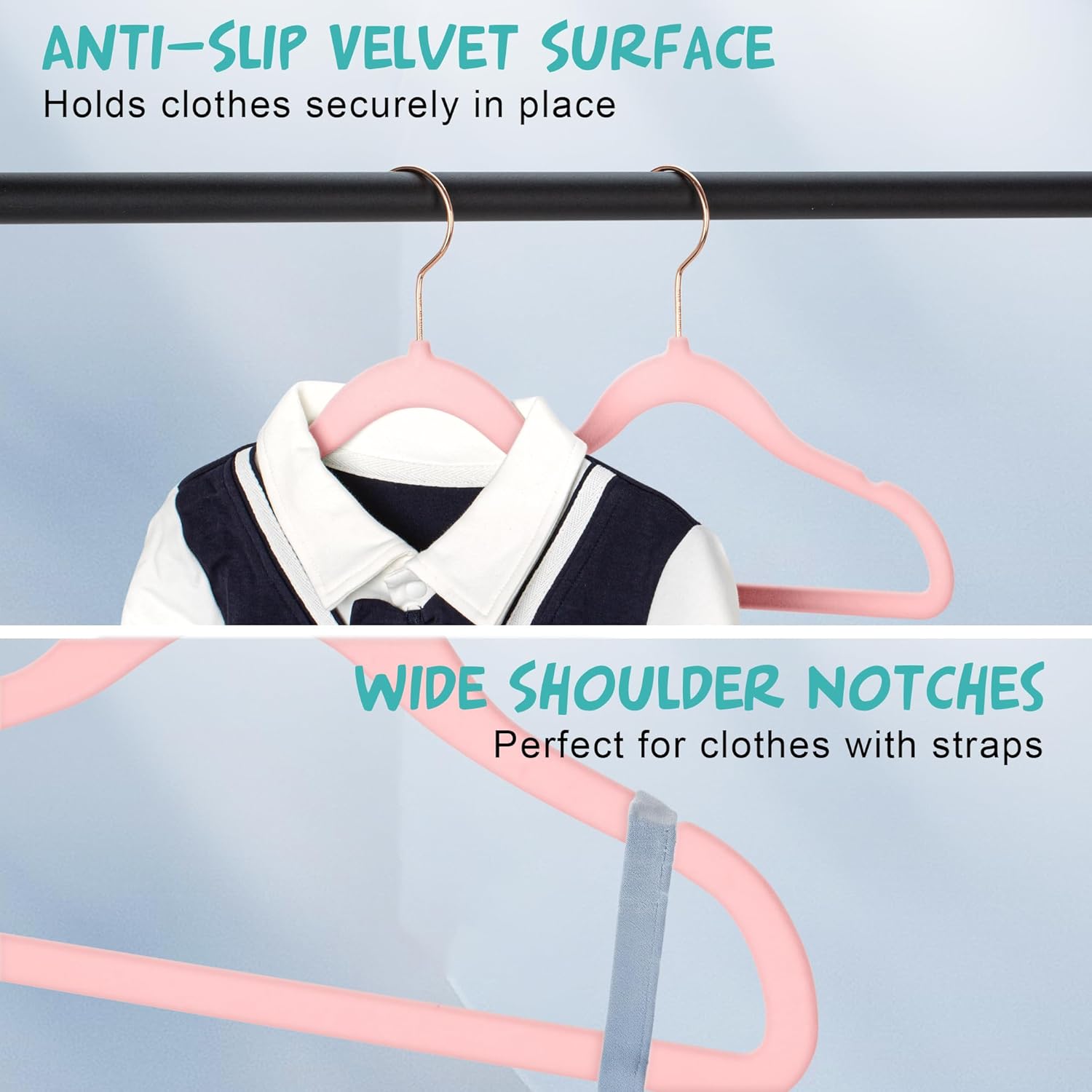 50 Pack Velvet Baby Hangers Non-Slip Clothes Hangers with Swivel Hooks, Space Saving Infant Toddler Closet Organizers, Ultra Thin Durable Child Hangers for Nursery, Kids, Children Wardrobe (11.8inch) - Image 3