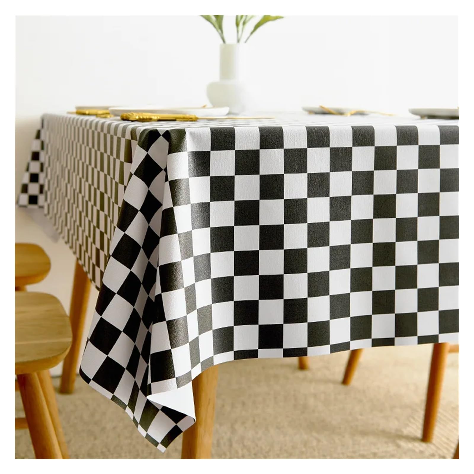 Mzsklw Black White Waterproof Tablecloth Pvc Square Tablecloth Rectangle Waterproof Table Cloth Tabletop Cover Oil Proof Wipeable Covers(,140X180cm)