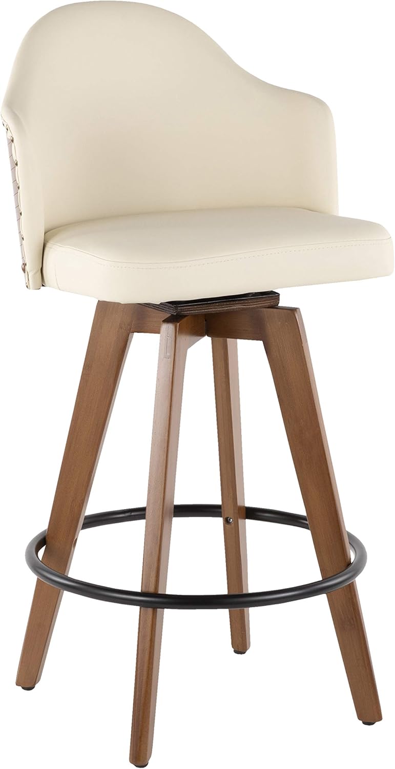 LumiSource Ahoy Counter Stools in Walnut Wood and Faux Leather, Counter Height Stools, Barstools for Kitchen Island