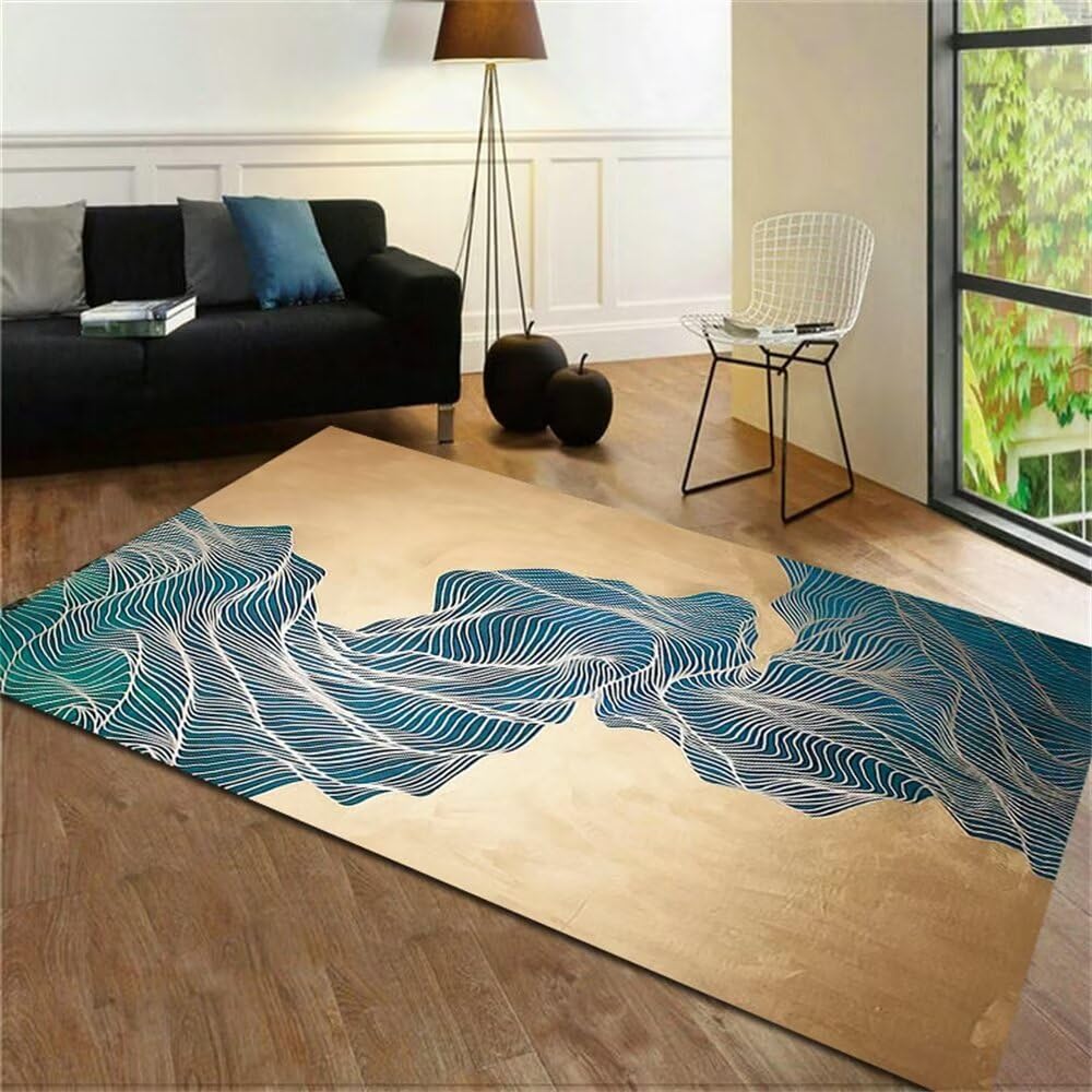 Tapis enfant bleu 180x280 cm lavable en machine pour grand salon