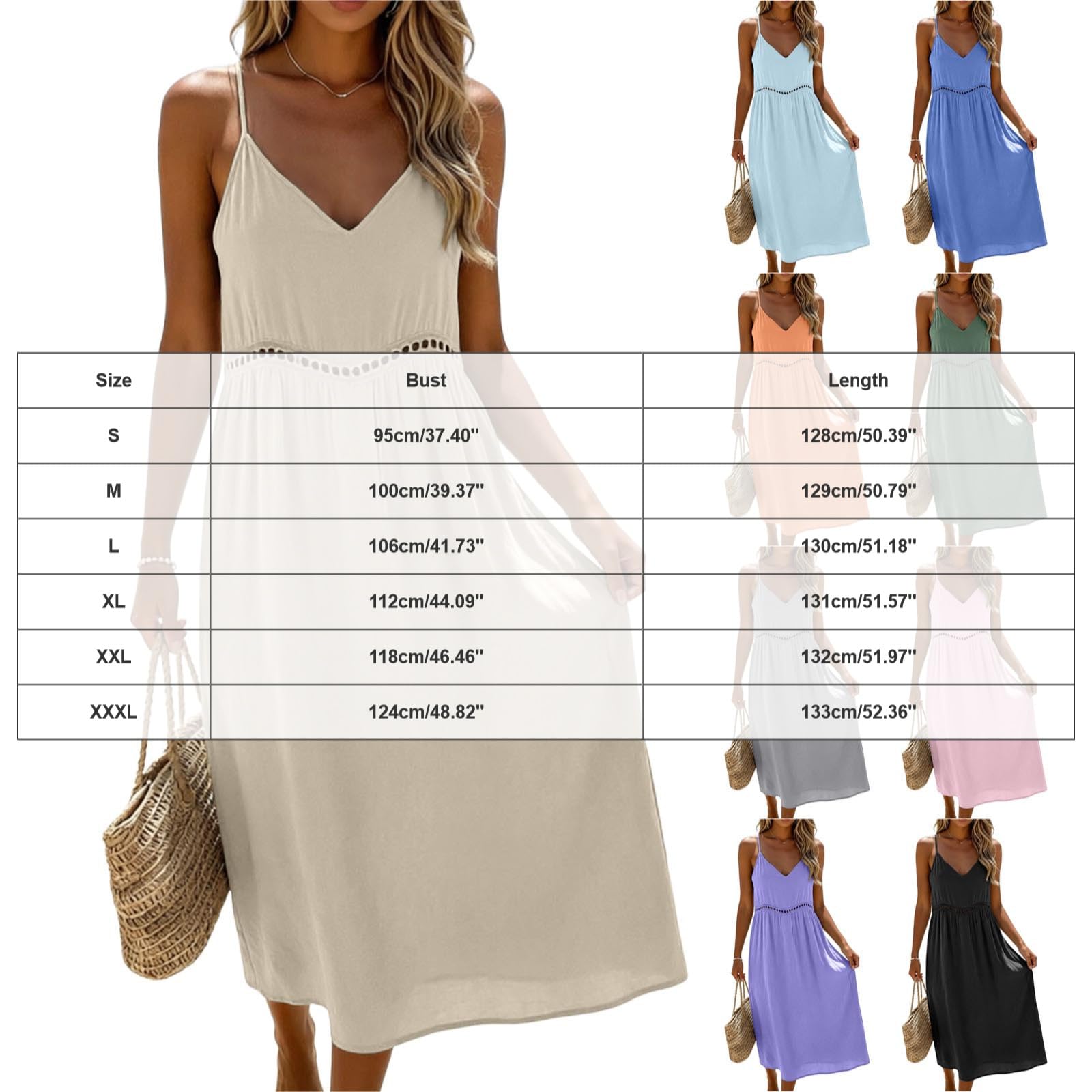 Taglie Comode Donna Abito Lungo Estivo da Donna, Ampio e svolazzante, con Scollo Rotondo, Tinta Unita, Senza Maniche, Ideale per Le Vacanze. Abito Trapezio Estivo