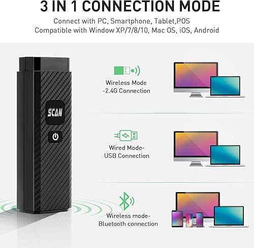 Miniatura 2 de Escáner de código de barras Bluetooth, portátil 1D 2D PDF417, escáneres de código de barras inalámbricos, compatible con conexión USB, Bluetooth y