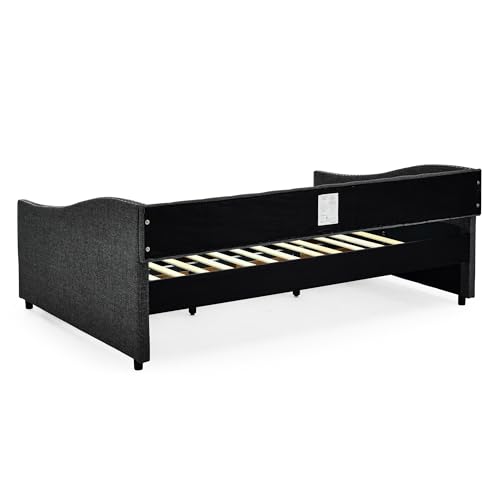 KEIKI Full Size Upholstery Daybed with 2 Drawers and Headboard, Mid-Century Style Tufted Sofa Bed with Button on Back, Easy Assembly, No Box Spring Required, for Living Room and Bedroom, Dark Grey by KEIKI - Used condition - Image 7
