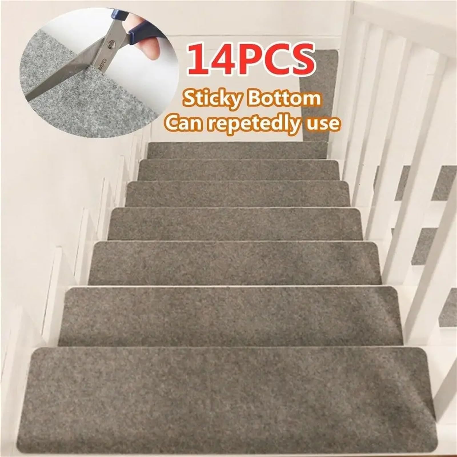 Treppenmatten 14-teilig/Set Treppenstufenmatten Rechteckige rutschfeste Teppiche Bodenmatte Selbstklebende Abdeckung Stufentreppe Wiederverwendbare Sicherheitspolster Matte Teppich Treppenst