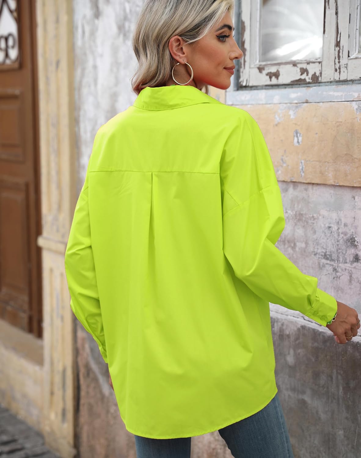 Atnlewhi Womens Oversized Button Down Shirts Casual Work Long Sleeve Boyfriend Blouse Dressy Summer Tops - Image 3