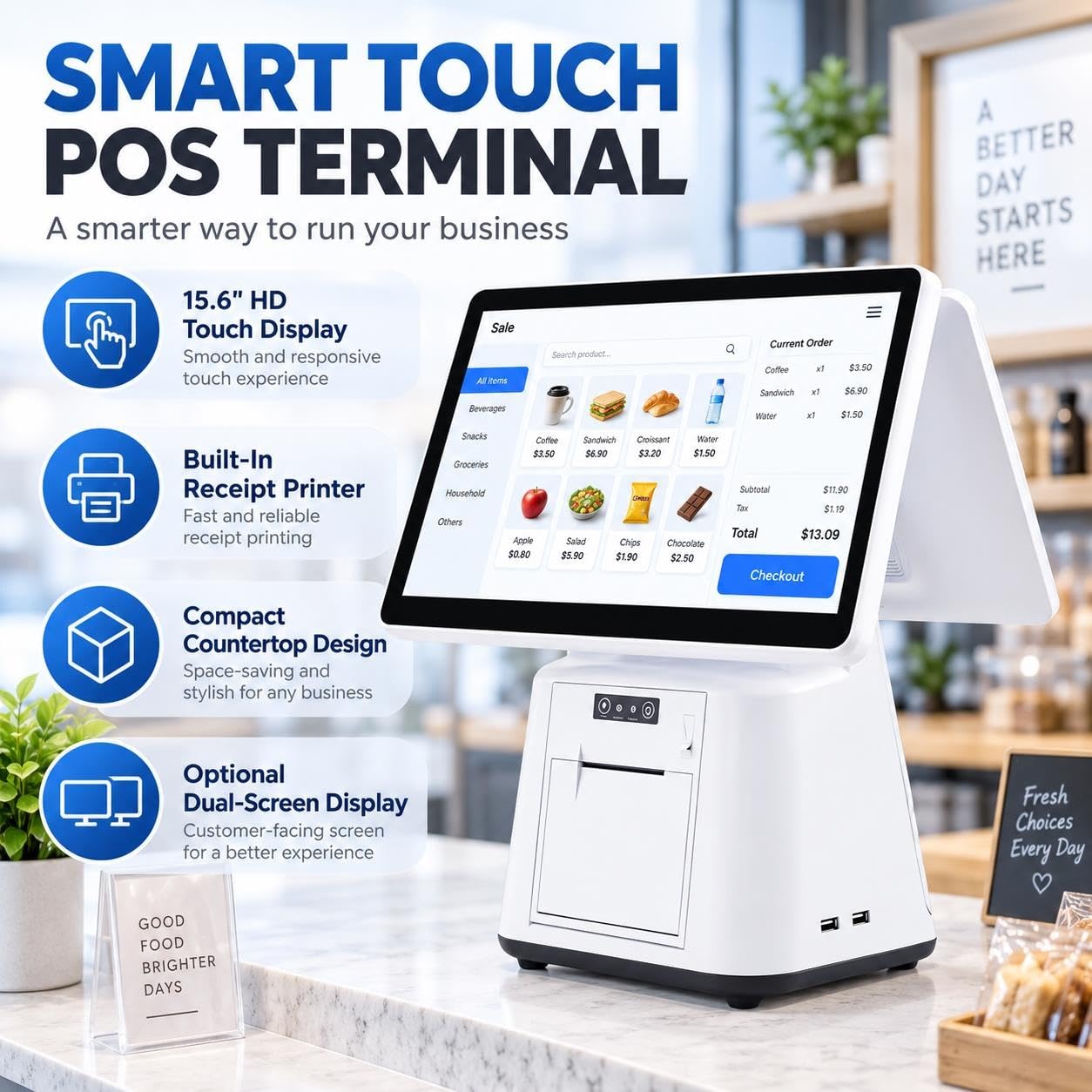 Double Terminal de Point de Vente à écran Tactile de 15,6 Pouces
