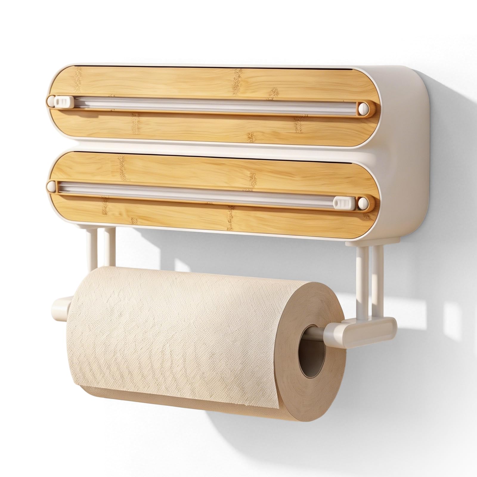 3 in 1 Cling Film Dispenser with Cutter, Magnetic Cling Film Dispenser with Kitchen Roll Holder, Aluminium Foil Dispenser Cling Film, Kitchen Roll Holder Without Drilling, Wall Roll Holder Kitchen