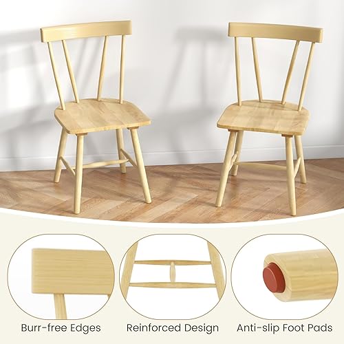 Miniatura 7 de Giantex Juego de 4 sillas Windsor, sillas de comedor de madera de goma con respaldo de husillo, asientos anchos, almohadillas antideslizantes, carga