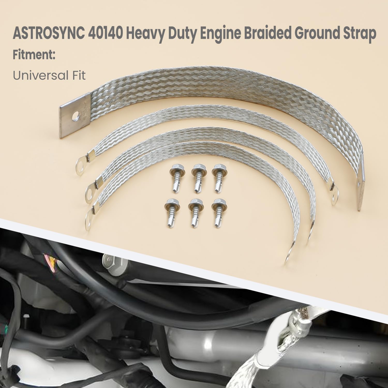 ASTROSYNC 40140 Heavy Duty pleciony pasek uziemiający silnik rozrusznik rama nadwozia zestaw pasków przewodów uziemiających 315 A, zestaw pasków uziemiających nadwozia i silnika zastępuje numer części