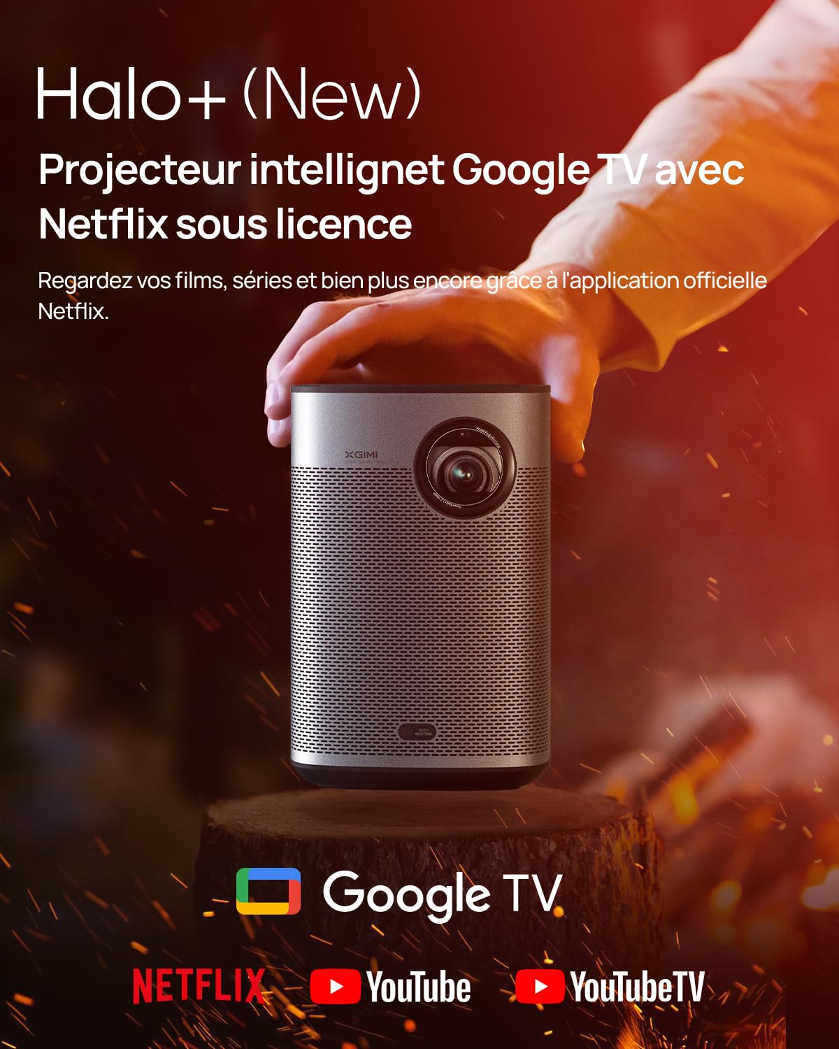 XGIMI Halo+ GTV 1080P Przenośny projektor, Google TV z licencjonowanym Netflixem, 700 ISO lumenów, 2 x 5W głośniki Harman Kardon, Auto focus, ISA, ekran 200”, Wbudowany akumulator na 2,5 godziny czasu