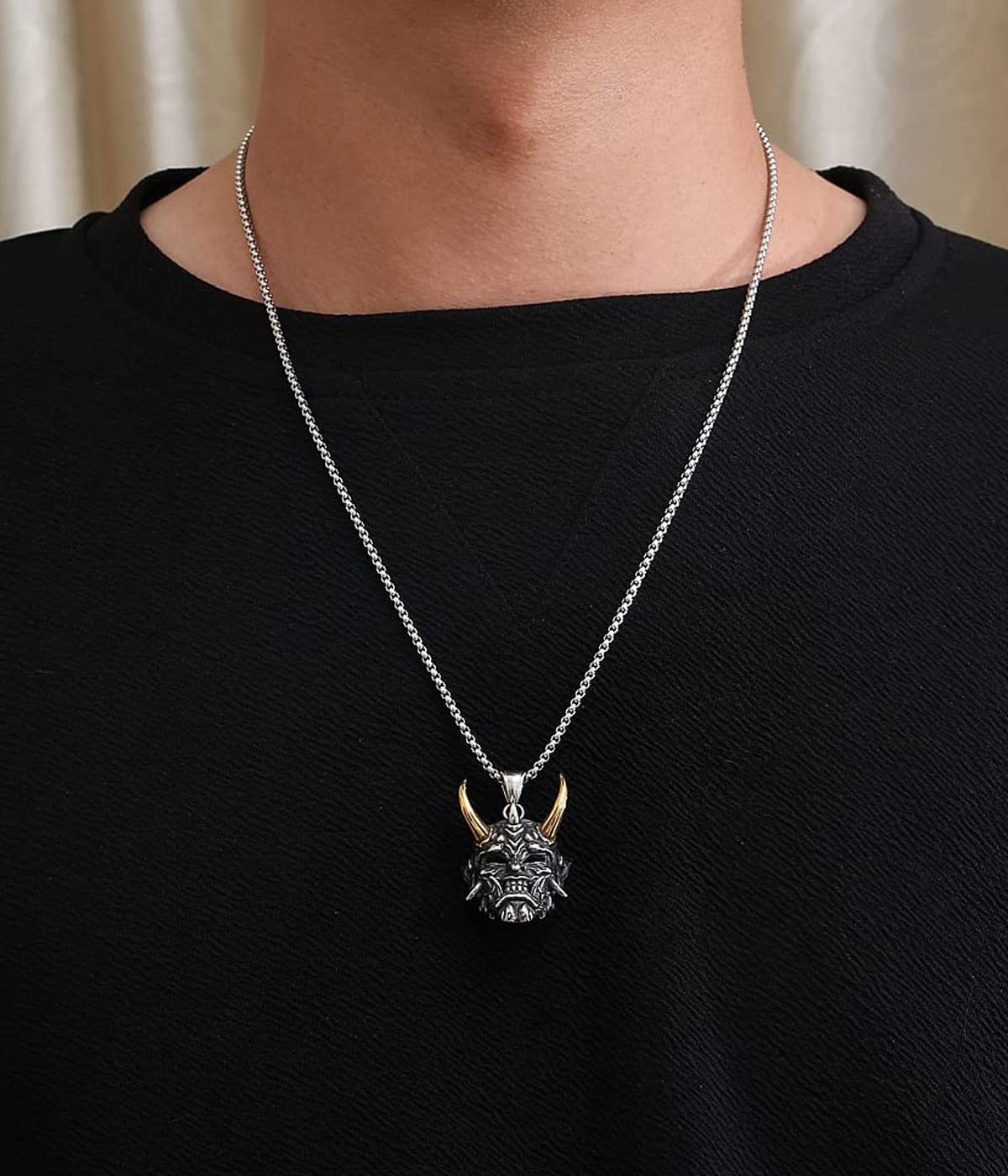 2 Collane Demone XPEX - Ciondolo Maschera Gotica, Catena Satana, Per Uomo, Due Colori - Foto 7