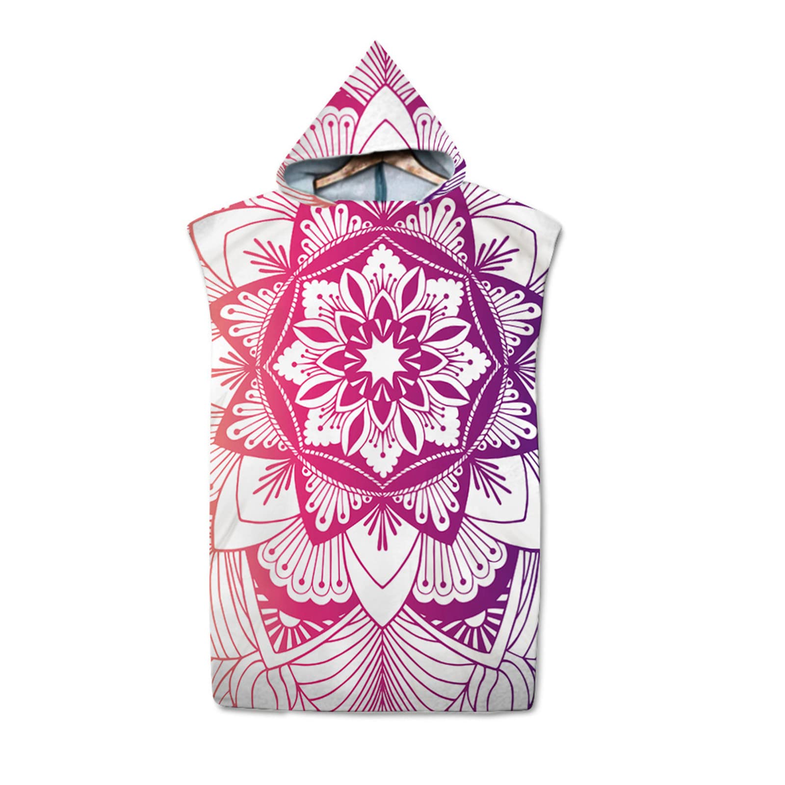 Highdi Beach Poncho Towel Adults, Mandala Style Hooded Beach Towel Changing Robe/Surf Changing Towel/Microfibre Water Absorbent Swimming Towel Poncho, fit Men Women (Purple)
