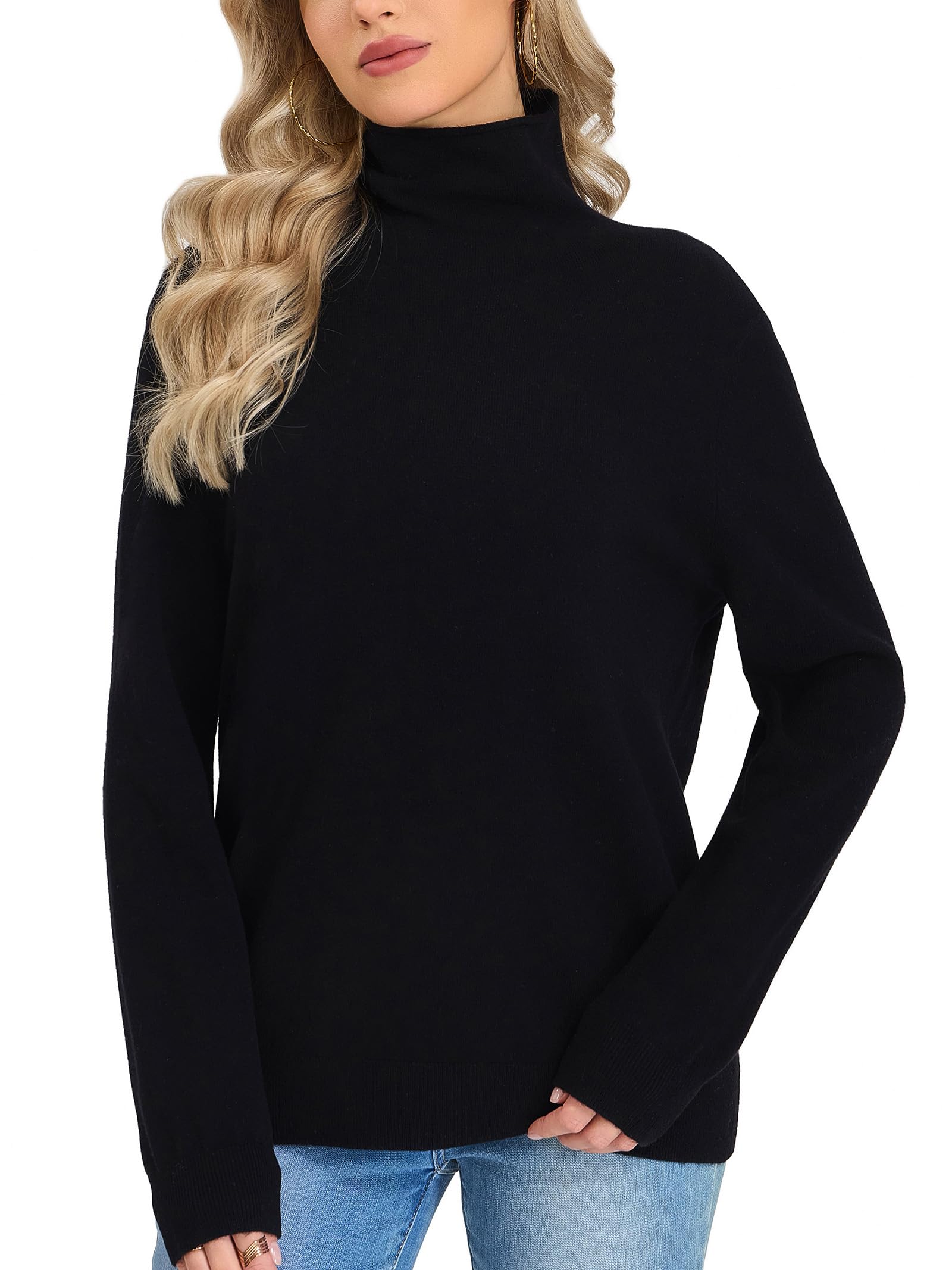 Turtleneck Sweater Women 100 Merino Wool Fitted Pullover Mock Neck Long Sleeve Knit Tops Lightweight Warm Winter