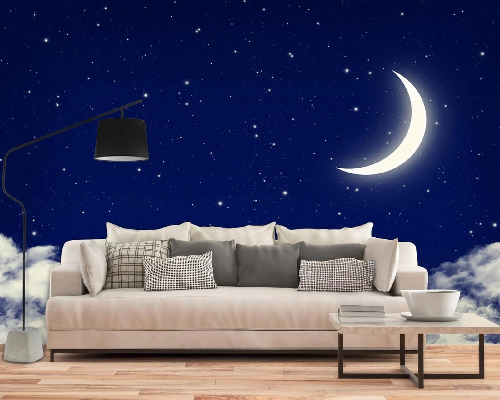 pdghsdkgjh Photo Wallpaper Night Sky Moon Stars Clouds Non-Woven Modern Living Room Bedroom Children's Room Wall Decoration Motif Wallpaper,250cmx175cm Stickers - Frameless Painting - Poster