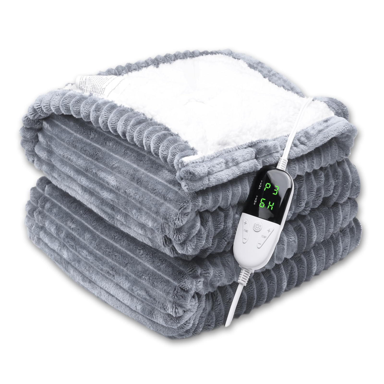 ITSHINY Electric Heating Blanket 180 x 135 cm with Digital Control, 6 Heat Levels, 1-10 h Timer, Automatic Shut-off + Overheating Protection, Soft Flannel Machine Washable