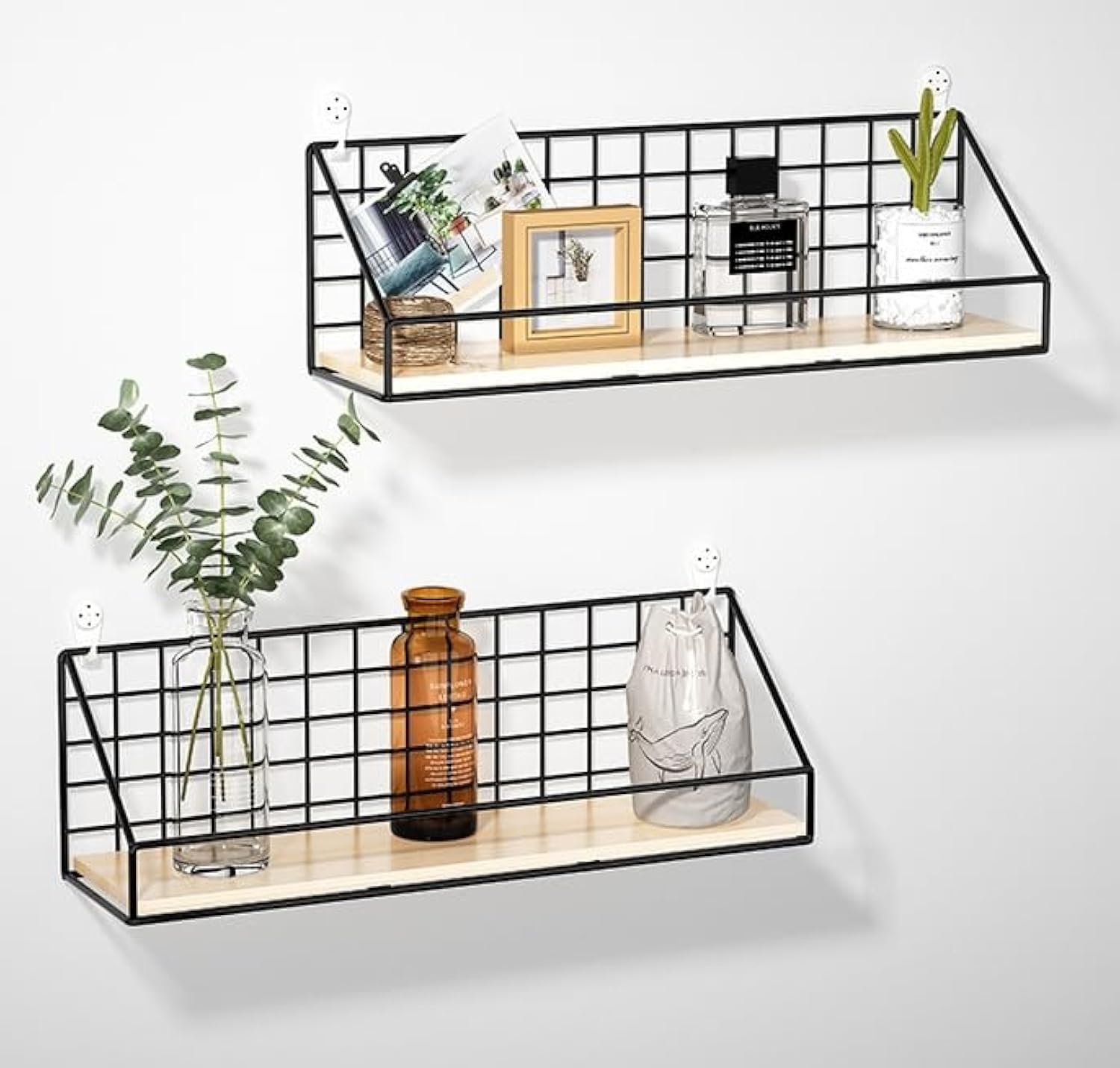 Floating Shelves Wall Mounted, 2 Pack Hanging Wire Storage Basket, No Drilling Wall Storage Shelves, Hanging Shelf Wall Organizers for Living Room,Bedroom