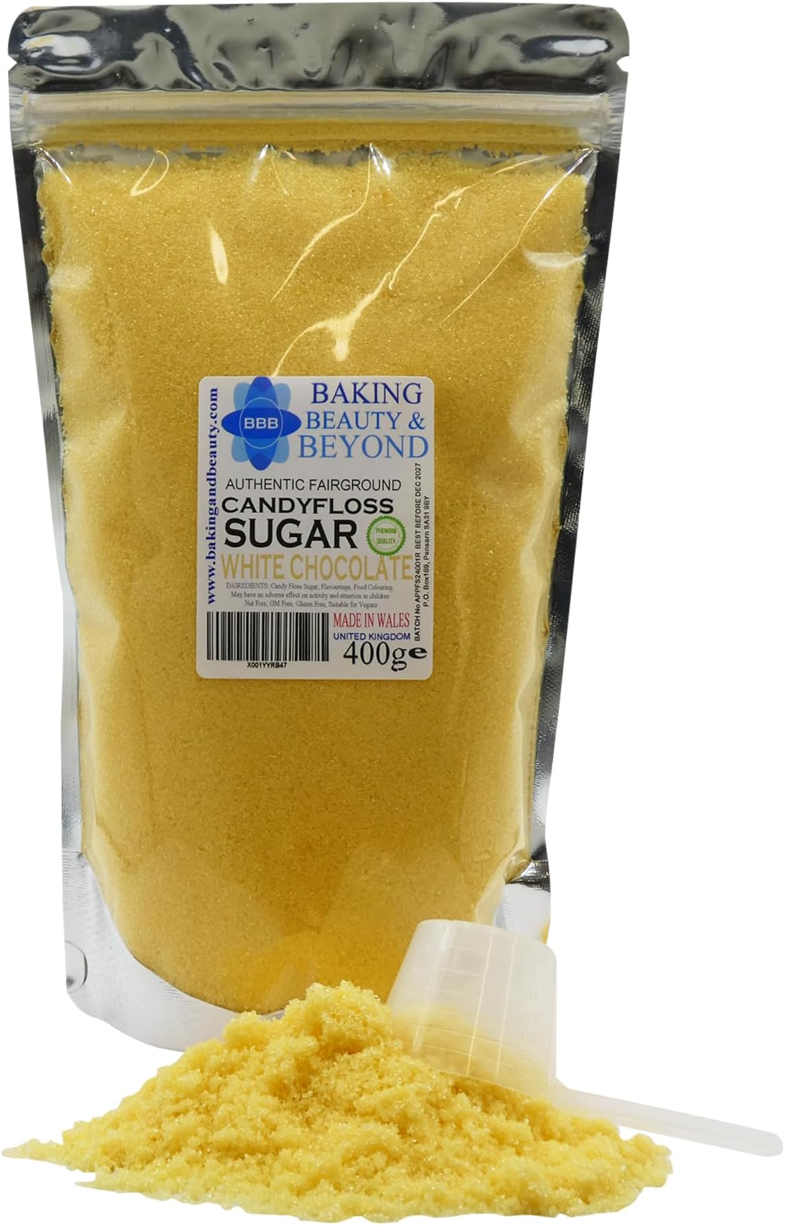 Premium Floss Sugar for Cotton Candy - Cotton Candy Flossing Sugar with Natural Ingredients, Perfect for Every Occasion, Bulk Floss Sugar 400g - White Chocolate Flavour