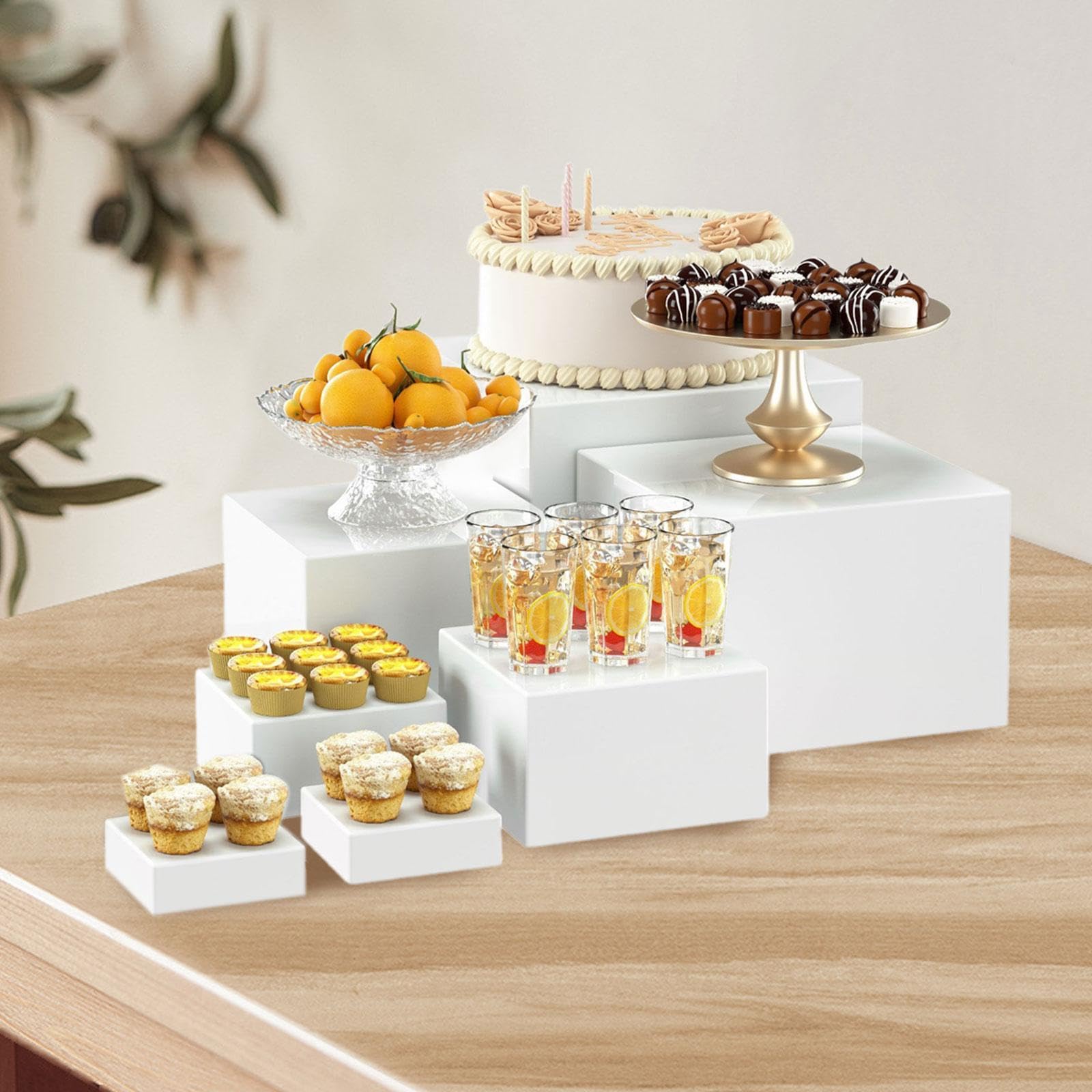 perfk Support de Buffet pour aliments, 7 pièces, présentoir permettant de gagner de l'espace, présentoir acrylique, support de nidification pour
