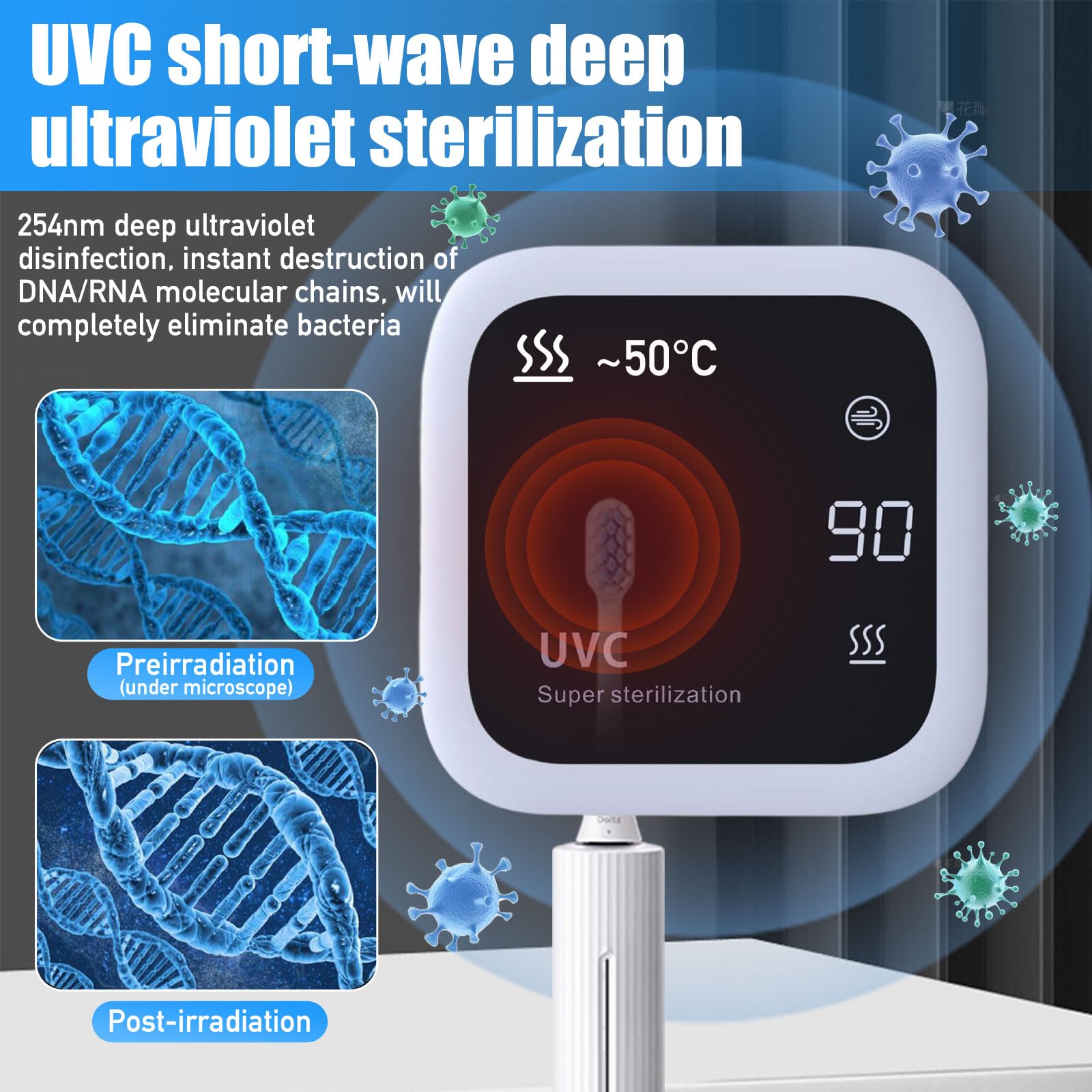 Spazzolino disinfettante, spazzolino da denti UV, disinfettante, portaspazzolino portatile con funzioni temporali e schermo LED, 1000 mAh ricaricabile a parete senza fili montato a parete