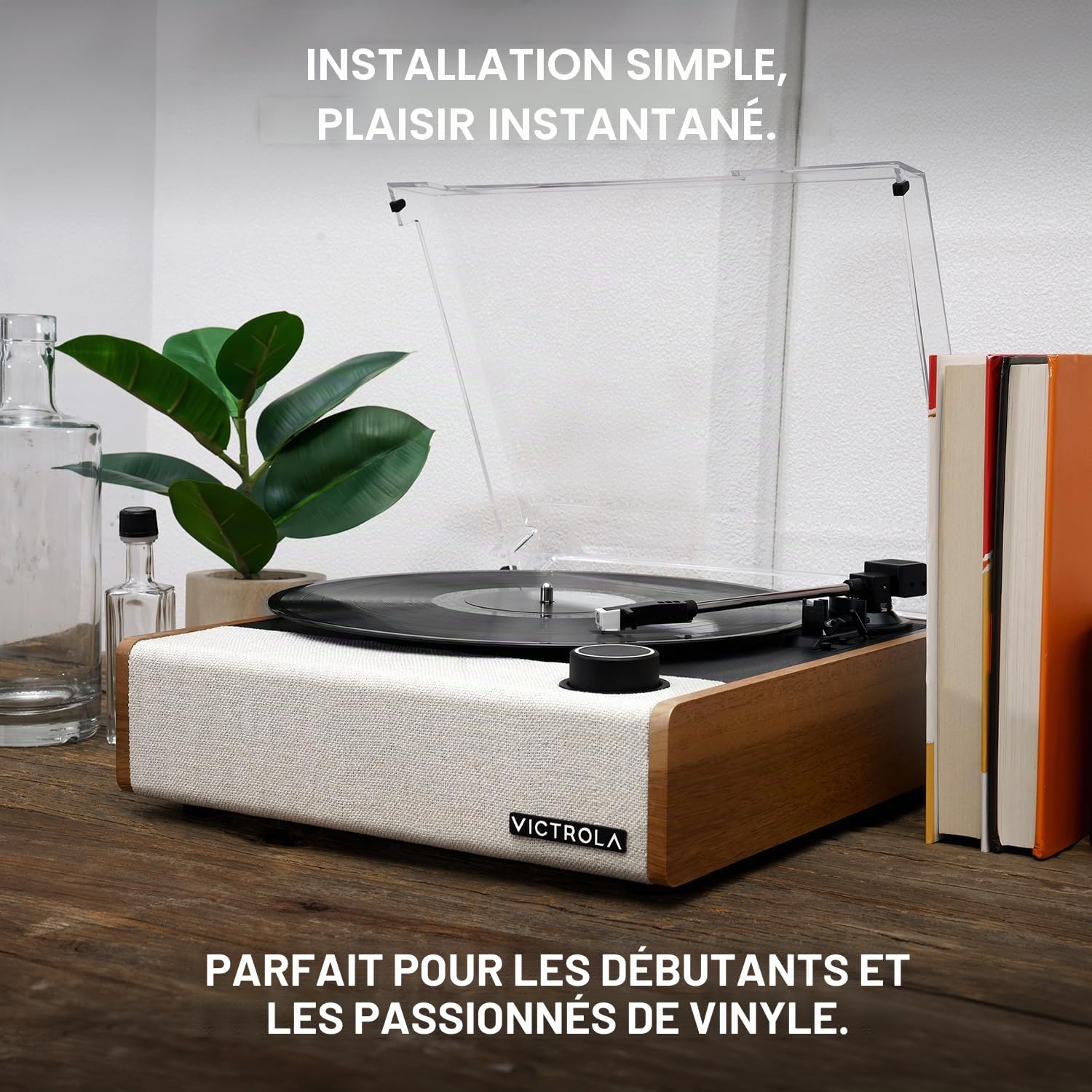 Victrola Eastwood II – Platine Vinyle Vintage 3 Vitesses avec Haut-parleurs, Bluetooth 5.1, Vinyl Stream, Cellule Audio-Technica AT-3600LA (chêne)