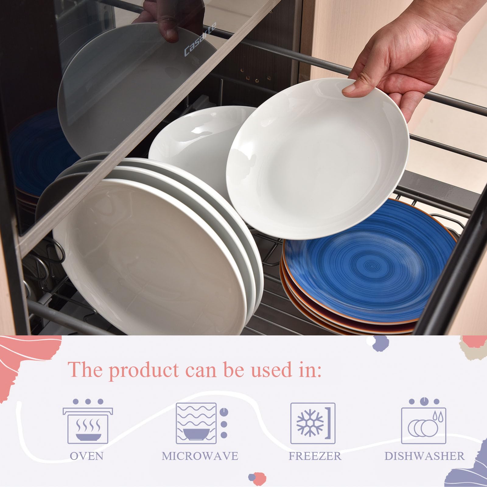 Miicol Lot de 6 Assiettes Creuses en Céramique Blanche, 800 ml Assiettes à Pâtes Profondes, Idéales comme Bol à Ramen ou Saladier pour Céréales et Fruits, Compatible Lave-vaisselle & Micro-ondes