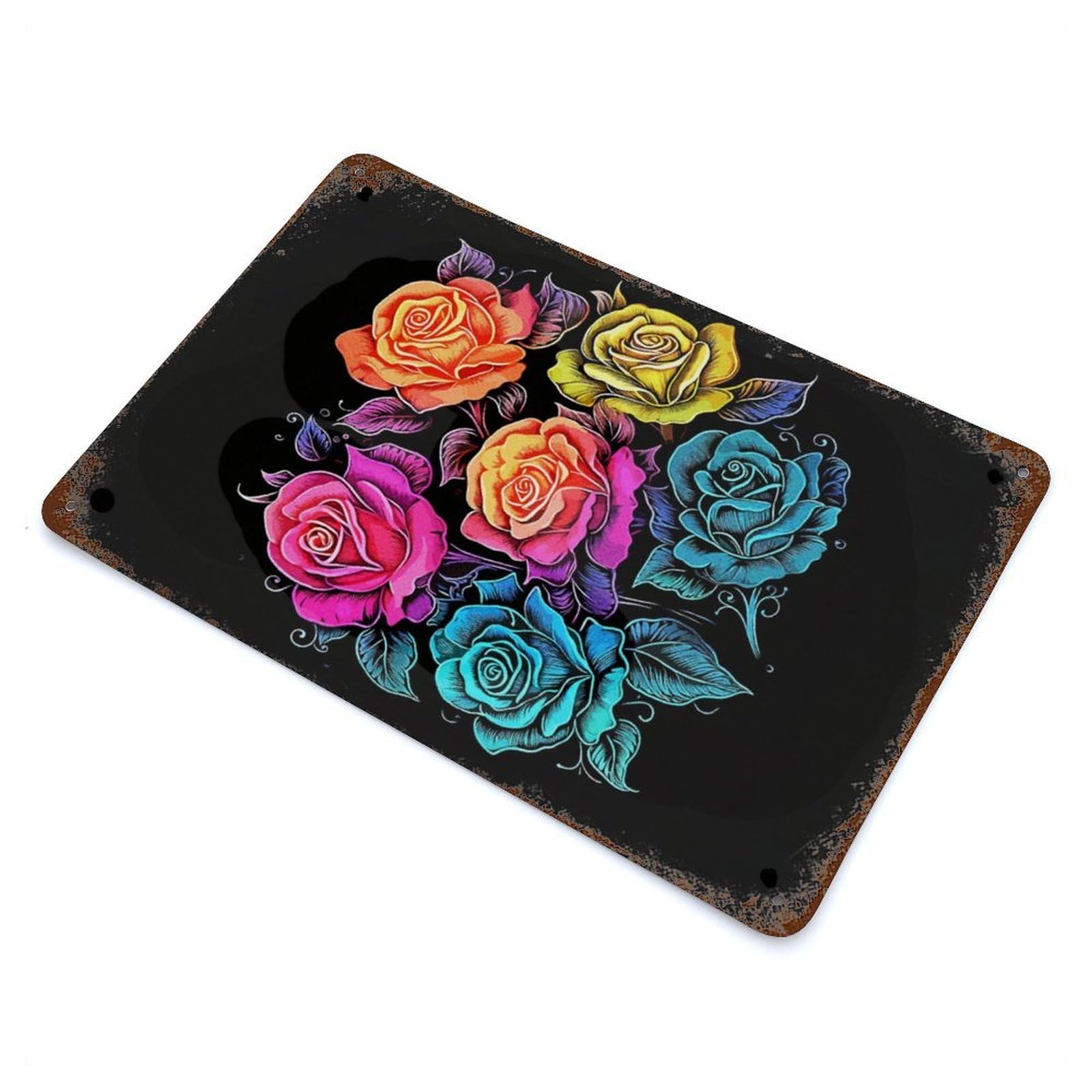 Colorful Flowers 11.8"x7.9" Retro Metal Sign, Old School Wall Decor for Office, Studio And Wall Decor