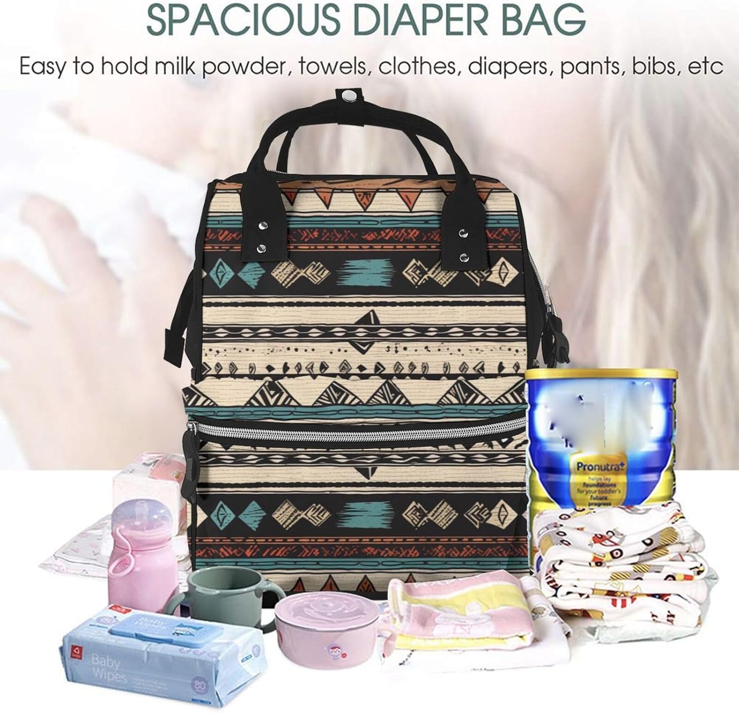Native American Patterns Diaper Bag Large Capacity Travel Backpack image 5